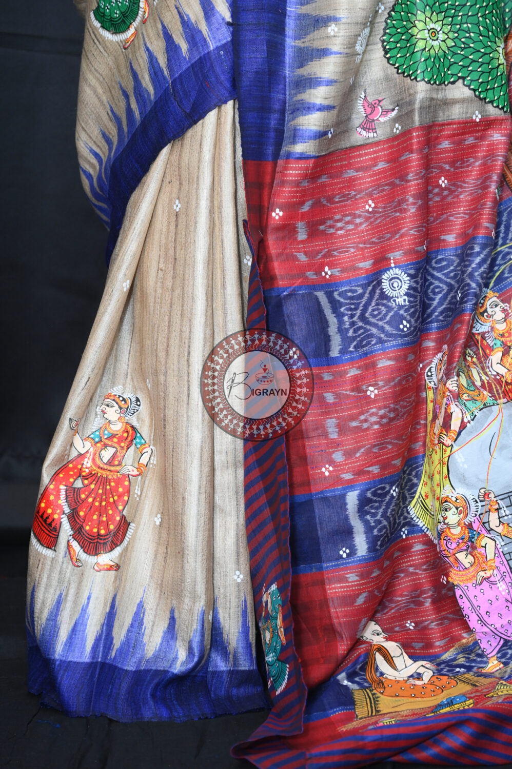 Tussarite Ganga Jamuna Bata Sabitri Pattachitra Tussar Silk Saree