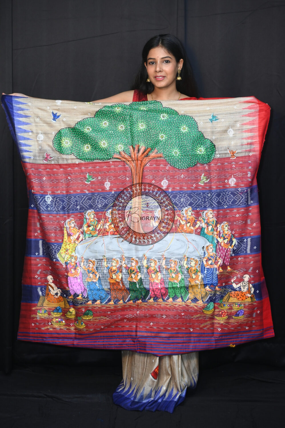 Tussarite Ganga Jamuna Bata Sabitri Pattachitra Tussar Silk Saree