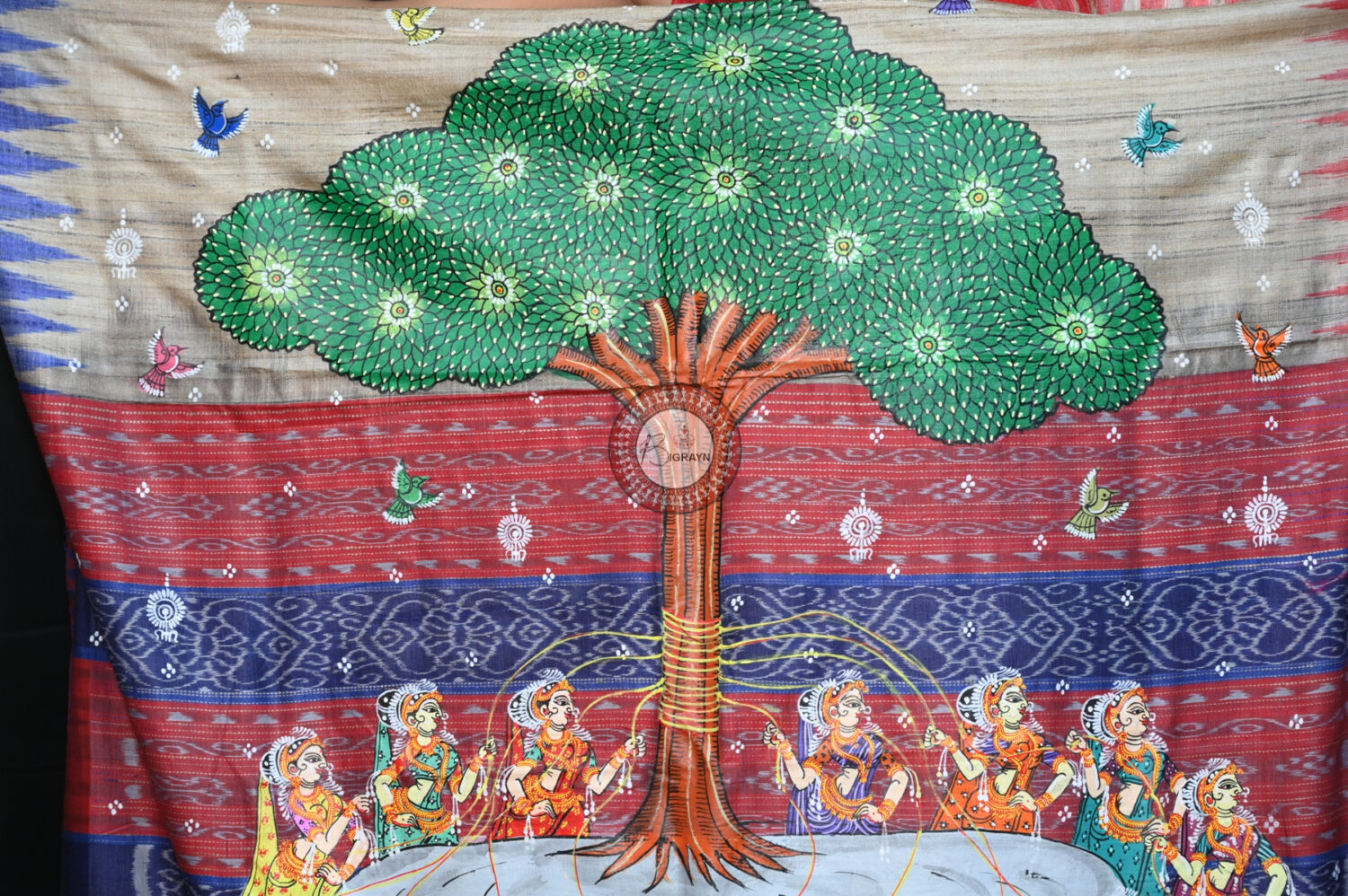 Tussarite Ganga Jamuna Bata Sabitri Pattachitra Tussar Silk Saree