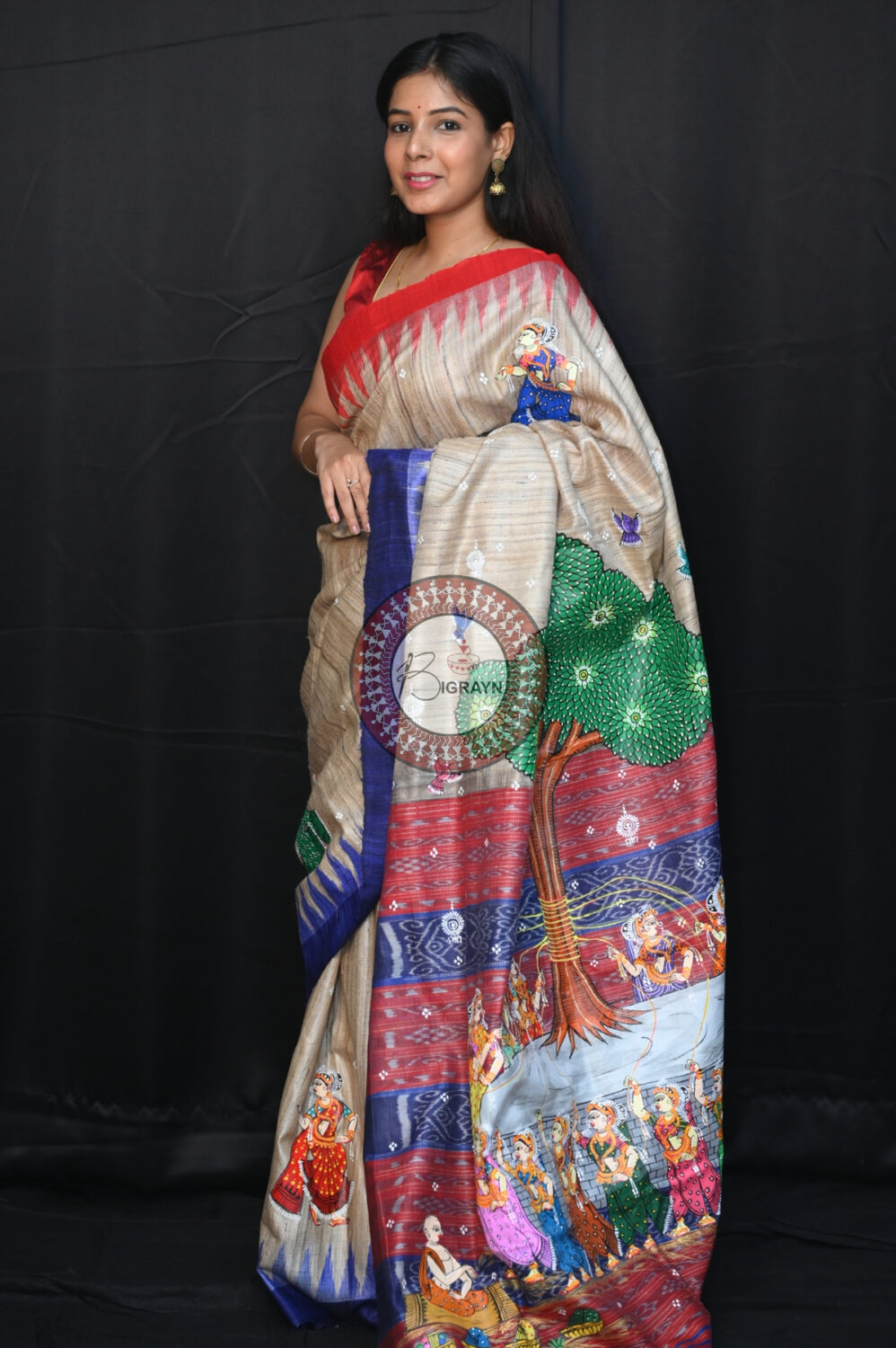 Tussarite Ganga Jamuna Bata Sabitri Pattachitra Tussar Silk Saree