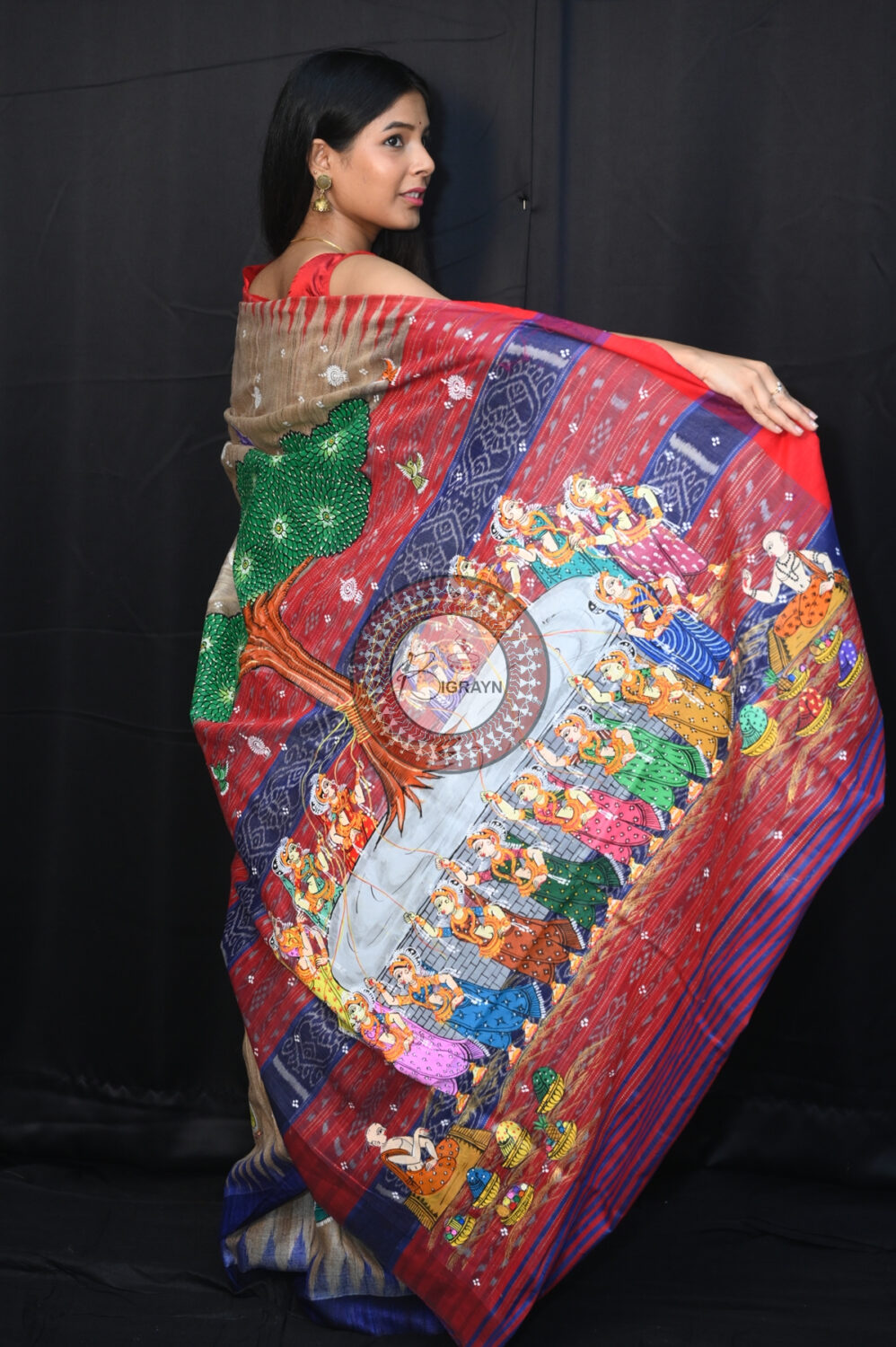 Tussarite Ganga Jamuna Bata Sabitri Pattachitra Tussar Silk Saree