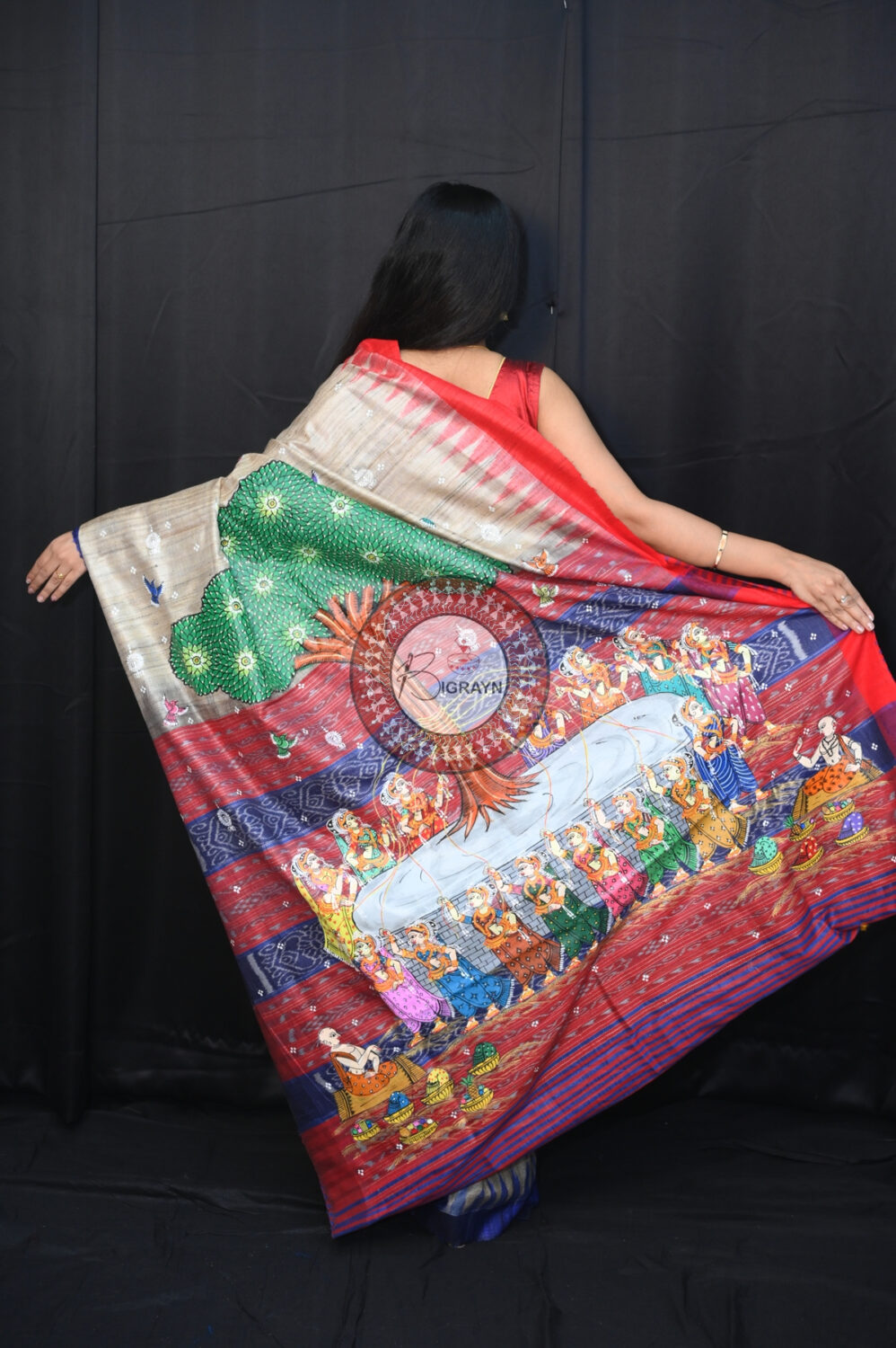 Tussarite Ganga Jamuna Bata Sabitri Pattachitra Tussar Silk Saree