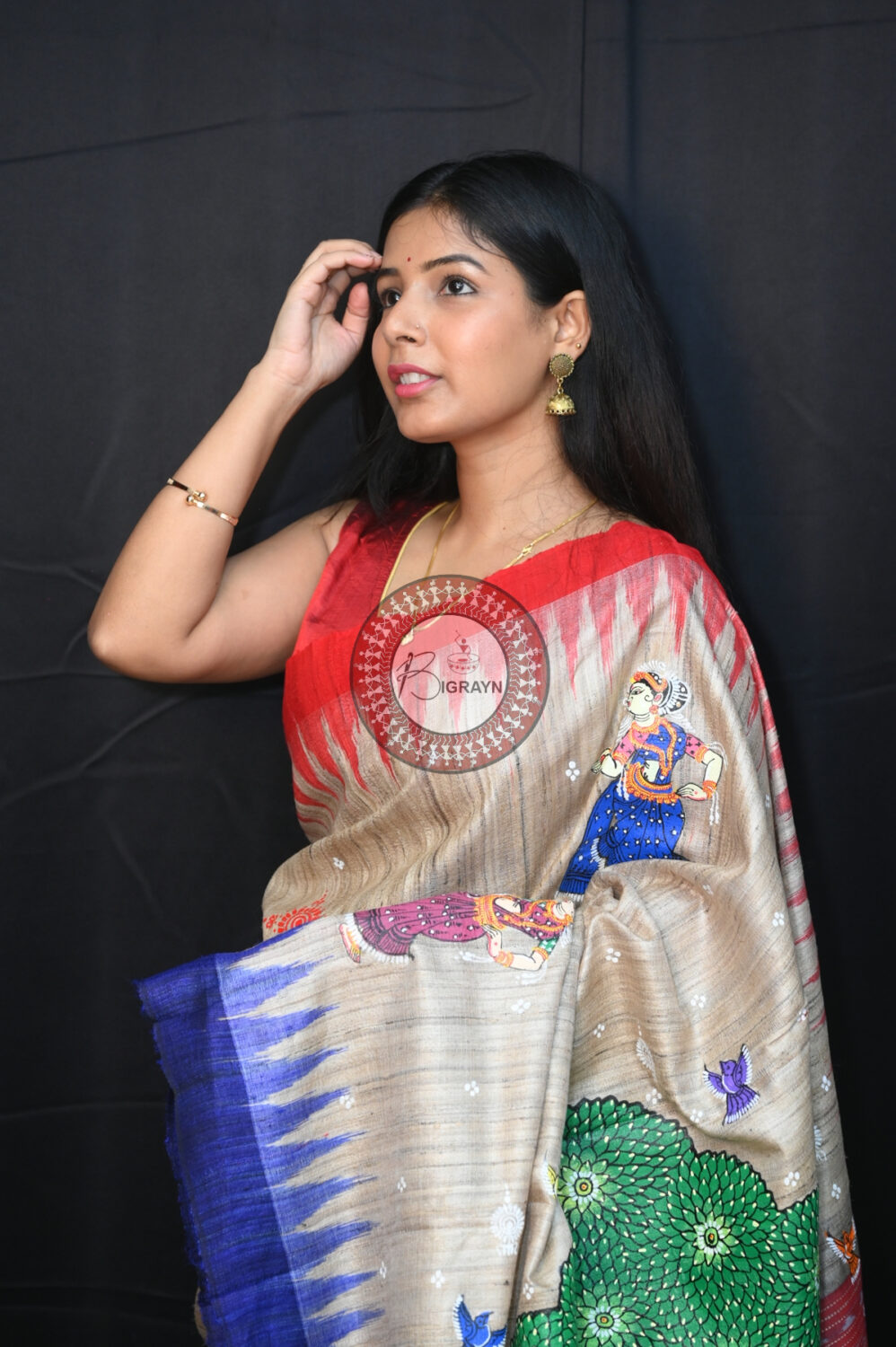Tussarite Ganga Jamuna Bata Sabitri Pattachitra Tussar Silk Saree