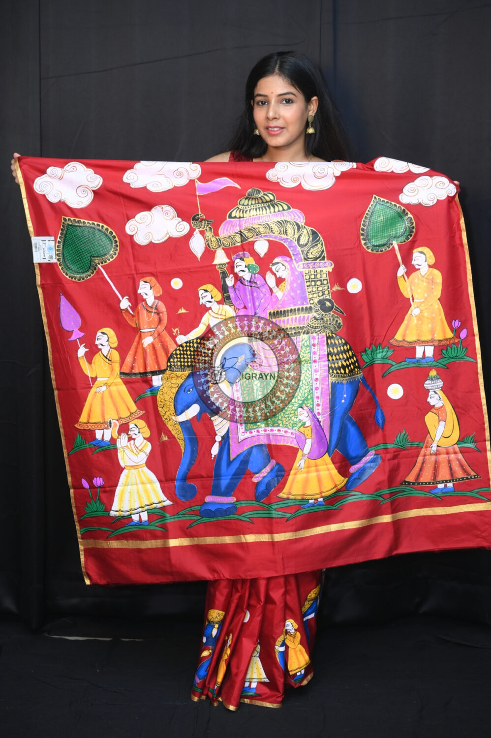 Maroon Ashoka on Elephant Pattachitra Silk Saree