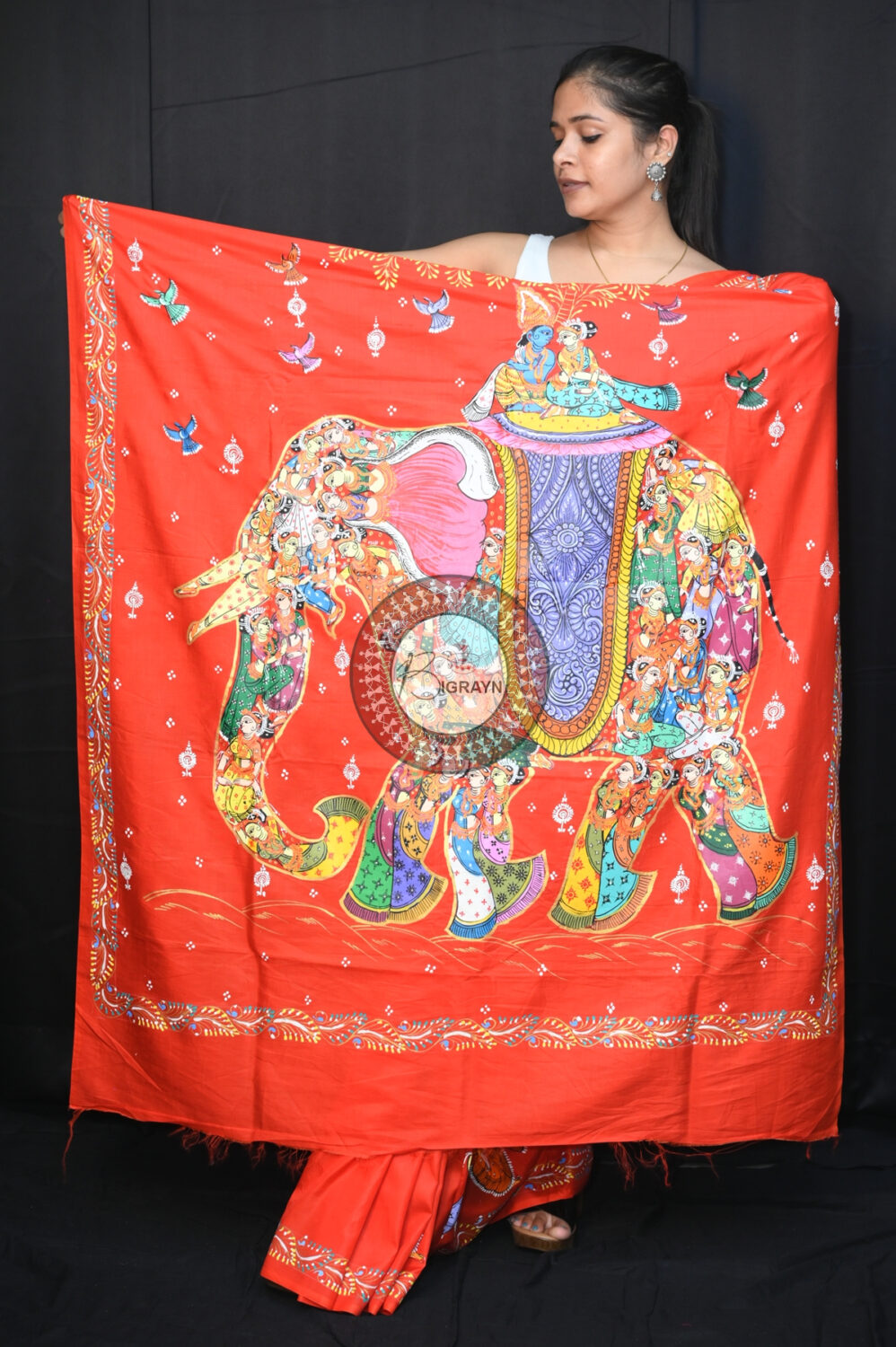 Red Kandarpa Hasti Pattachitra Silk Saree
