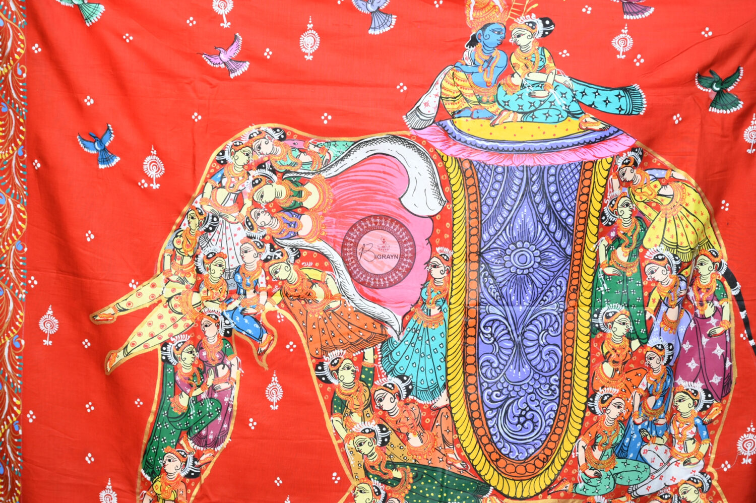 Red Kandarpa Hasti Pattachitra Silk Saree