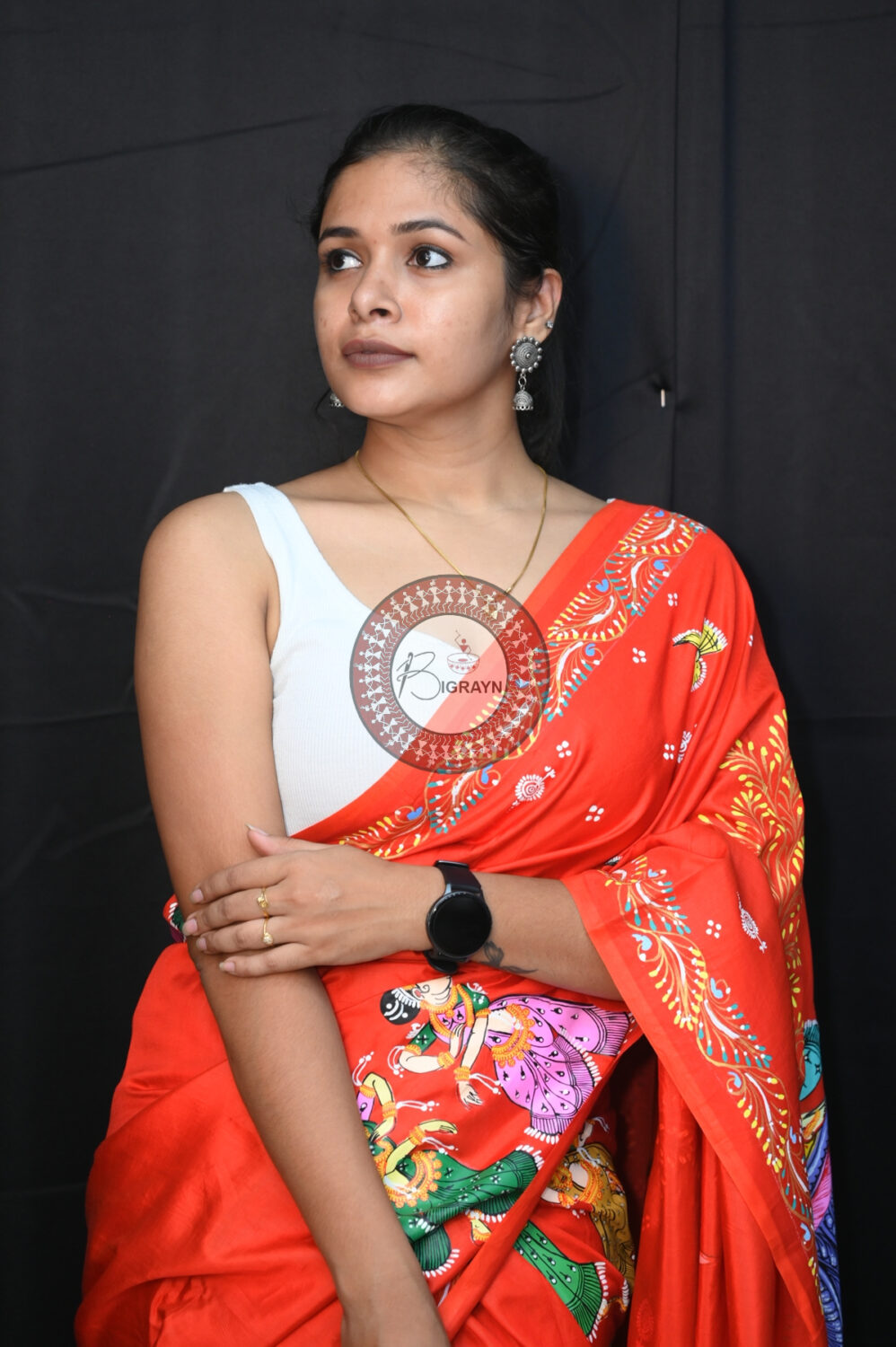 Red Kandarpa Hasti Pattachitra Silk Saree