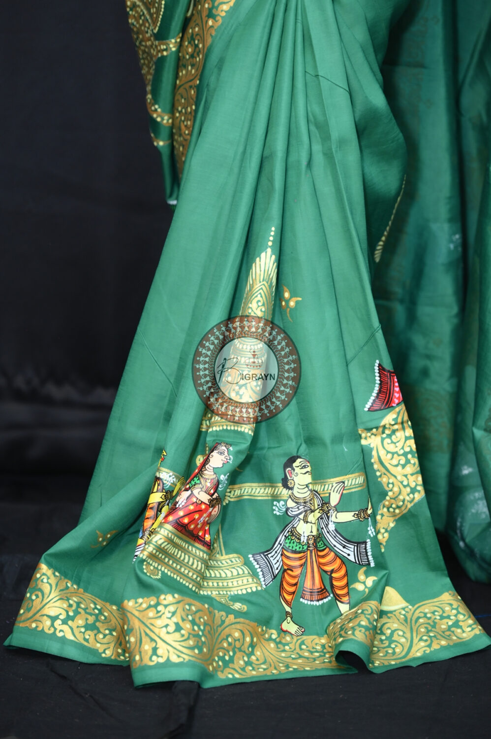 Green Marriage Theme Khadi Silk Pattachitra Saree