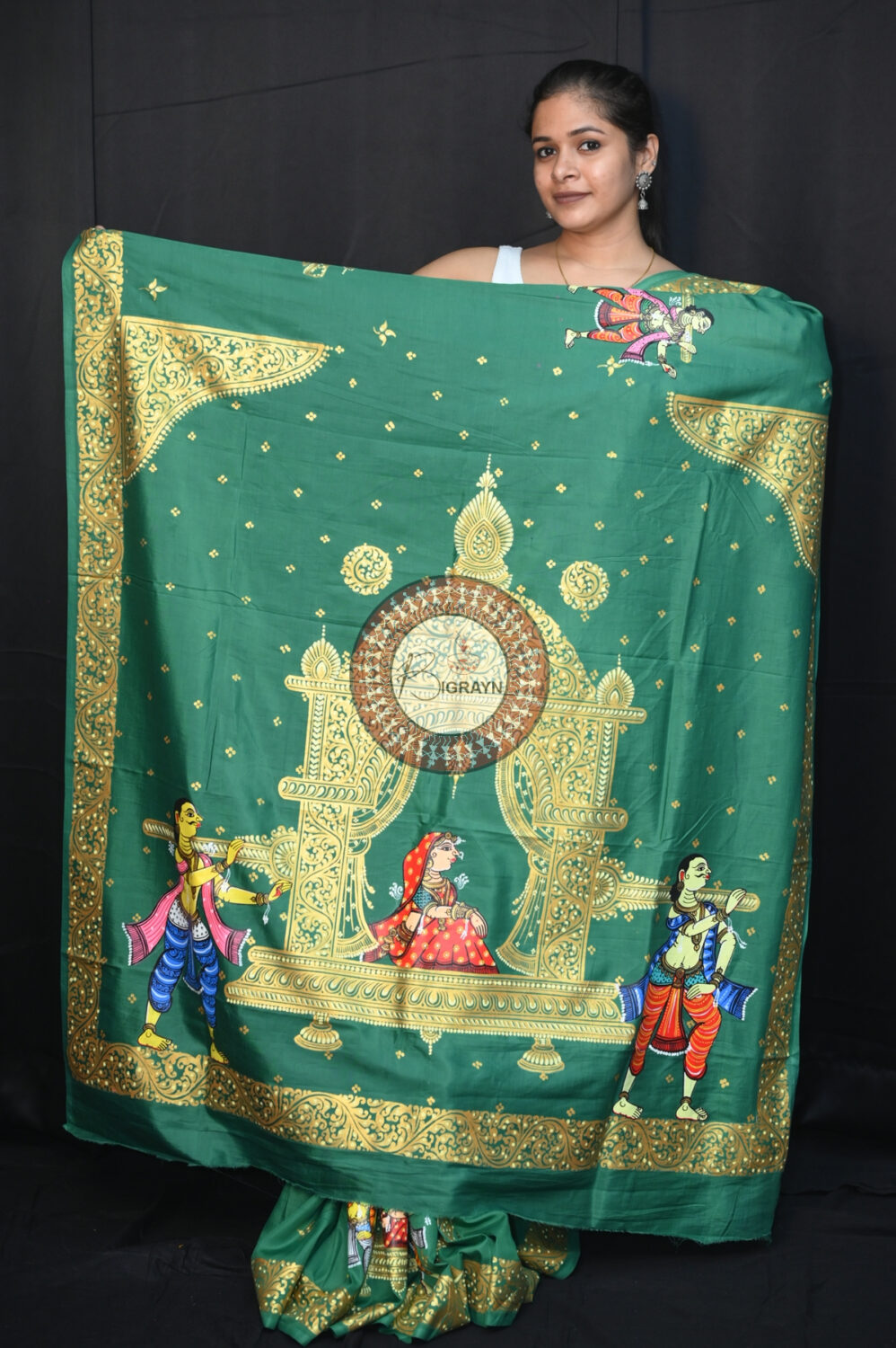 Green Marriage Theme Khadi Silk Pattachitra Saree