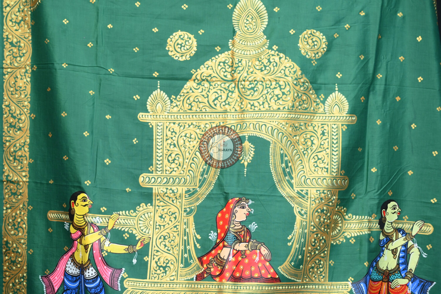 Green Marriage Theme Khadi Silk Pattachitra Saree