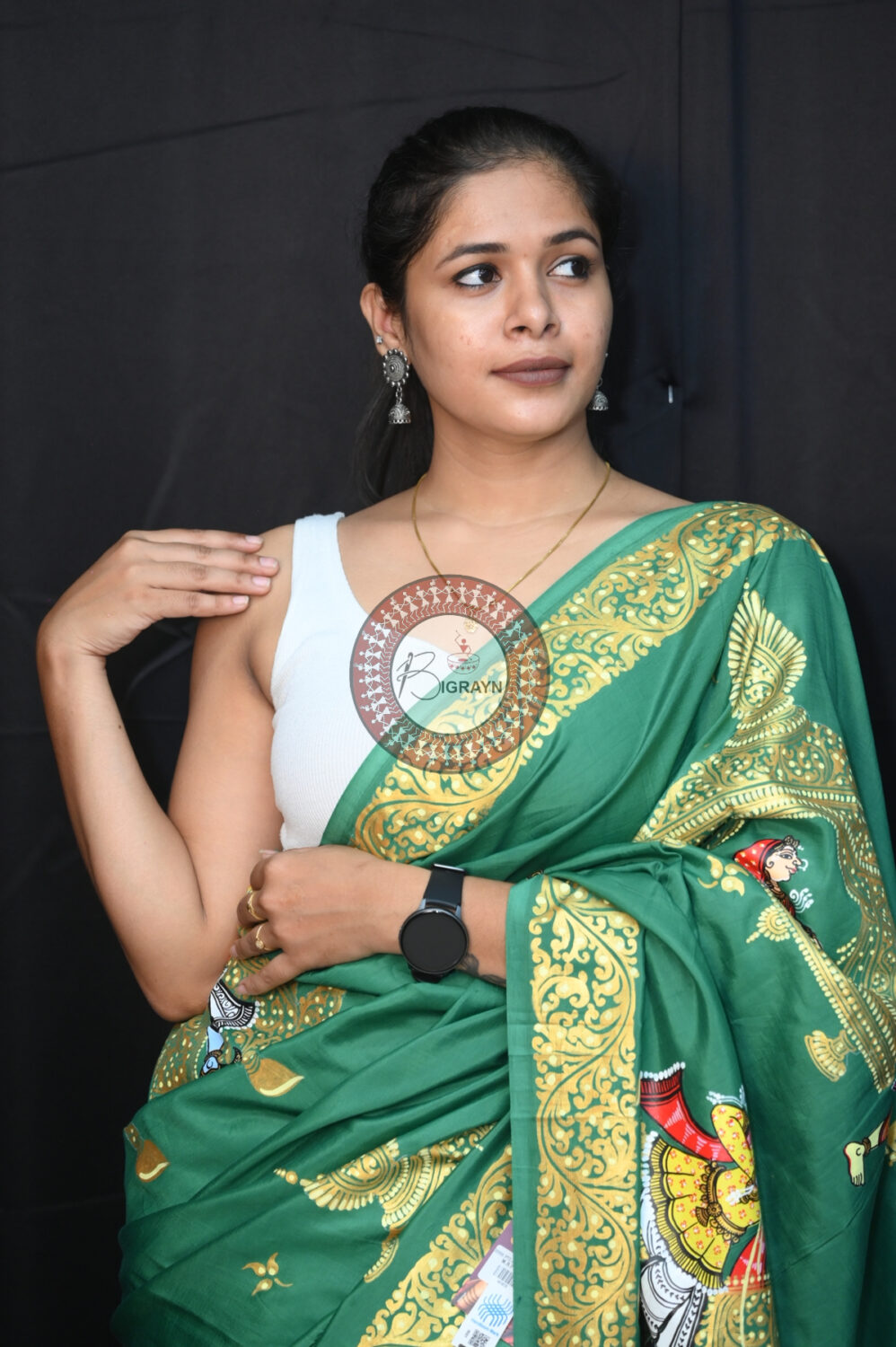 Green Marriage Theme Khadi Silk Pattachitra Saree