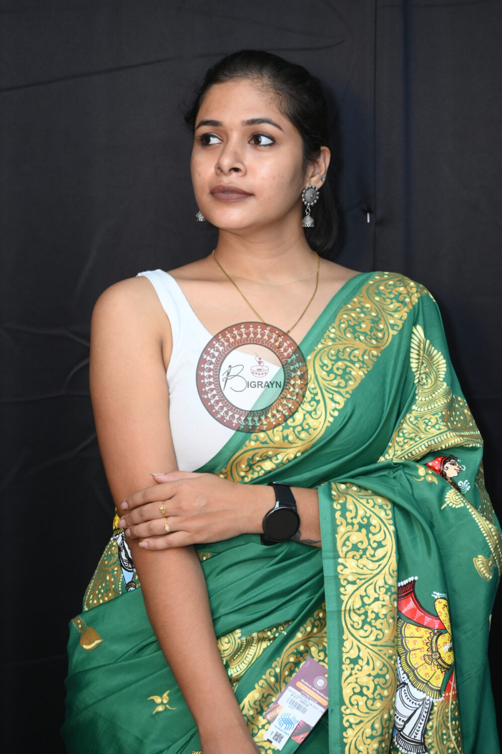 Green Marriage Theme Khadi Silk Pattachitra Saree