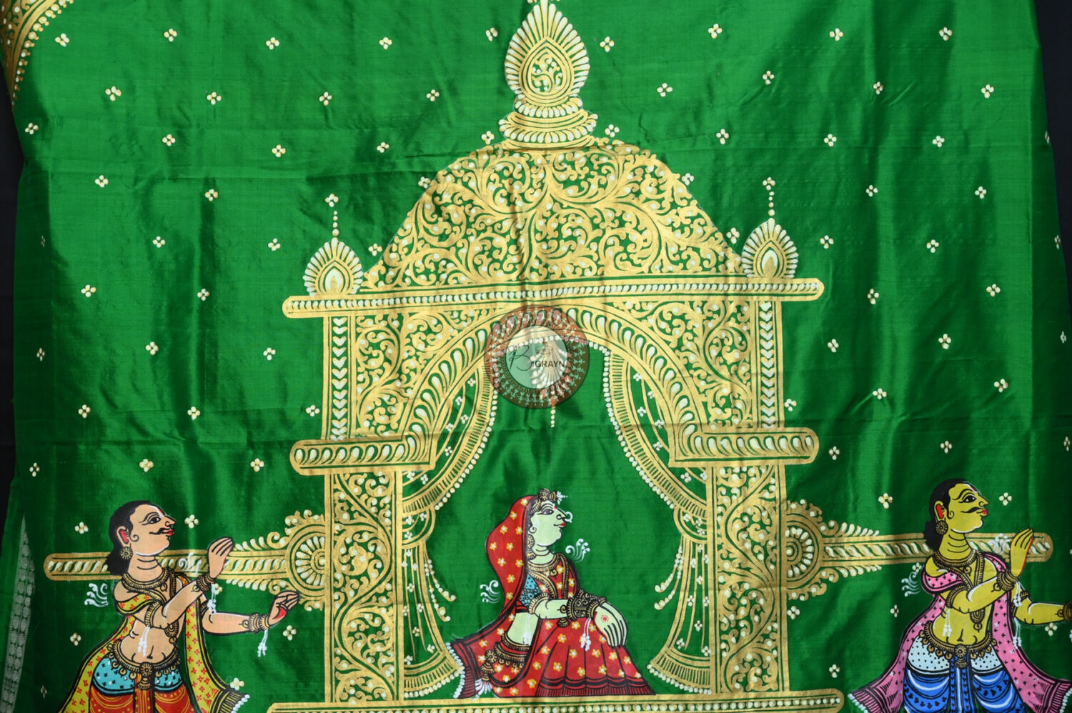 Red Green Marriage Theme Siba Parvati Vivah Pattachitra Sambalpuri Silk Saree