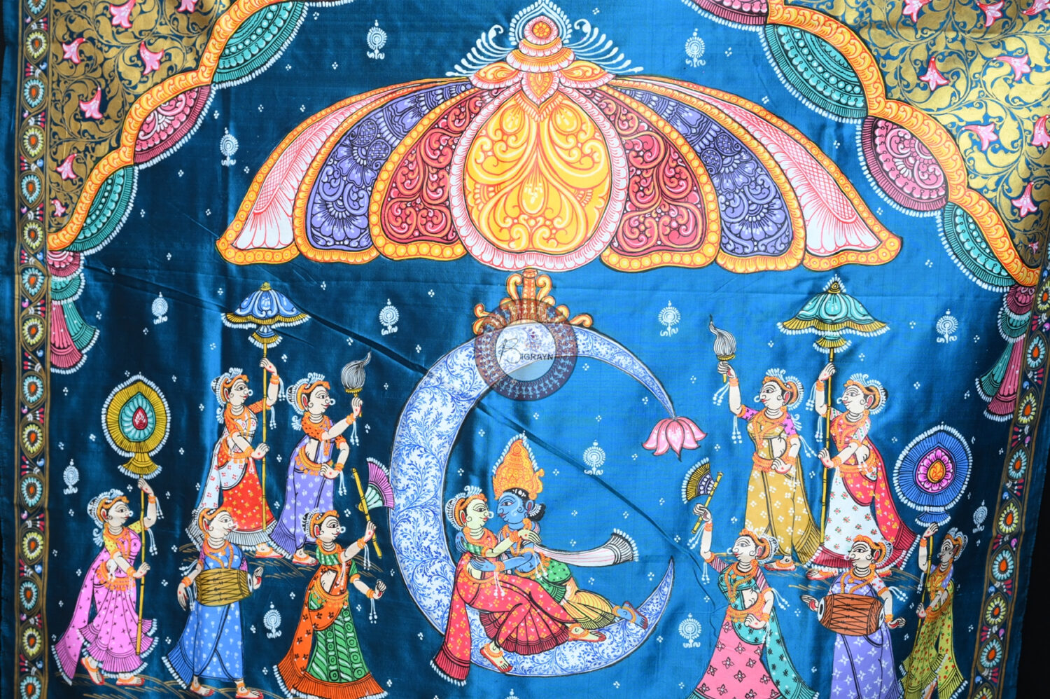 Teal Blue Chandra Raasa Sambalpuri Silk Pattachitra Saree