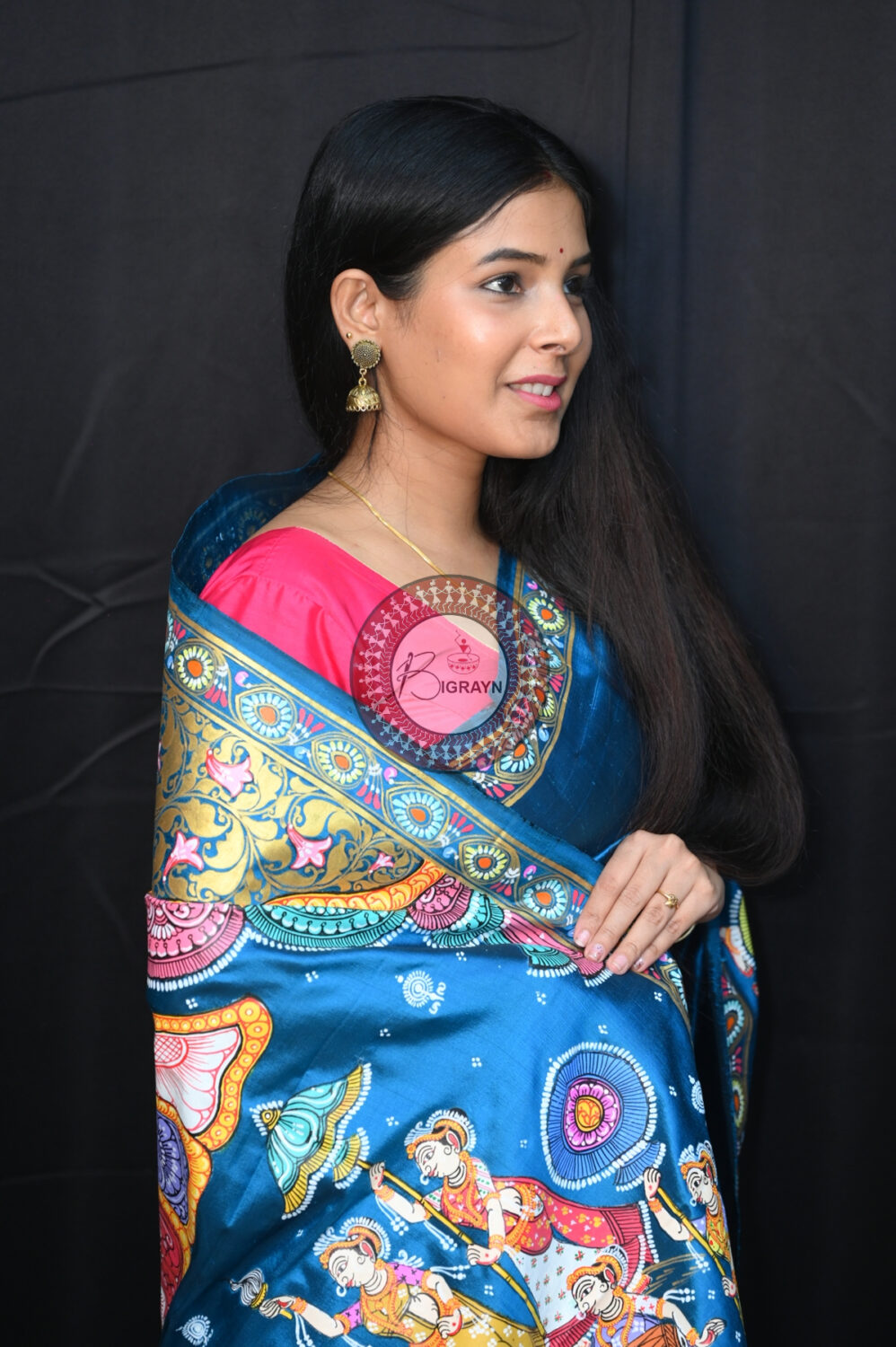 Teal Blue Chandra Raasa Sambalpuri Silk Pattachitra Saree