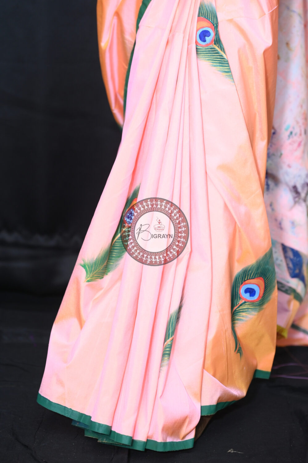 Peach Dual Colour Radha Krishna Modern Art Pattachitra Pure Silk Saree