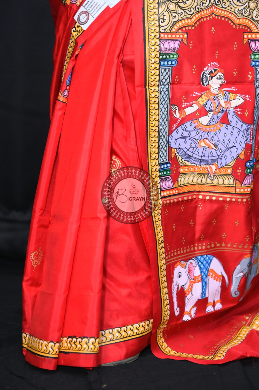 Red Nartaki Anchal Pattachitra Silk Saree