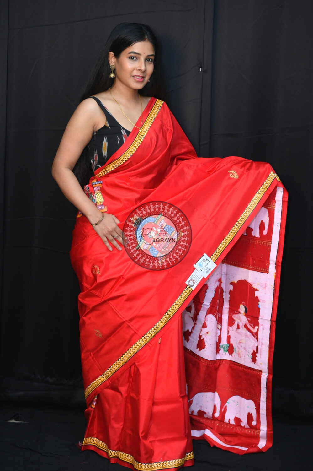Red Nartaki Anchal Pattachitra Silk Saree