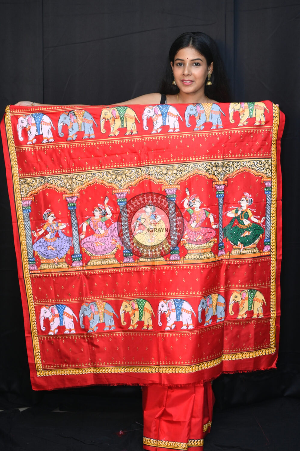 Red Nartaki Anchal Pattachitra Silk Saree