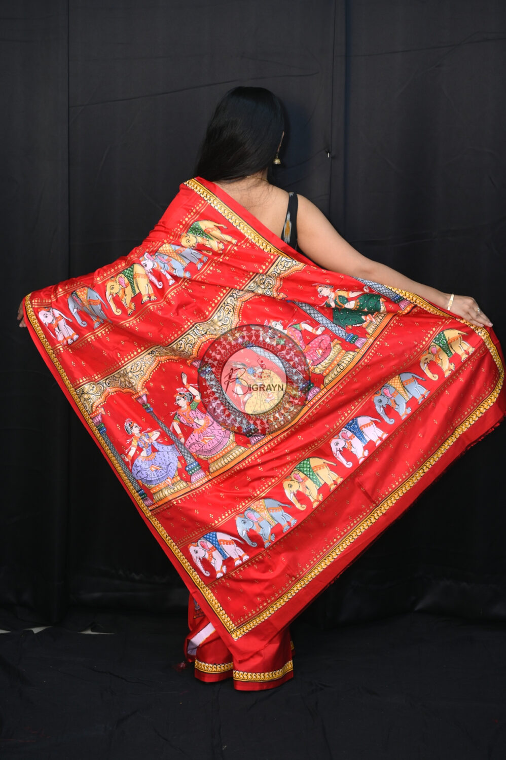 Red Nartaki Anchal Pattachitra Silk Saree