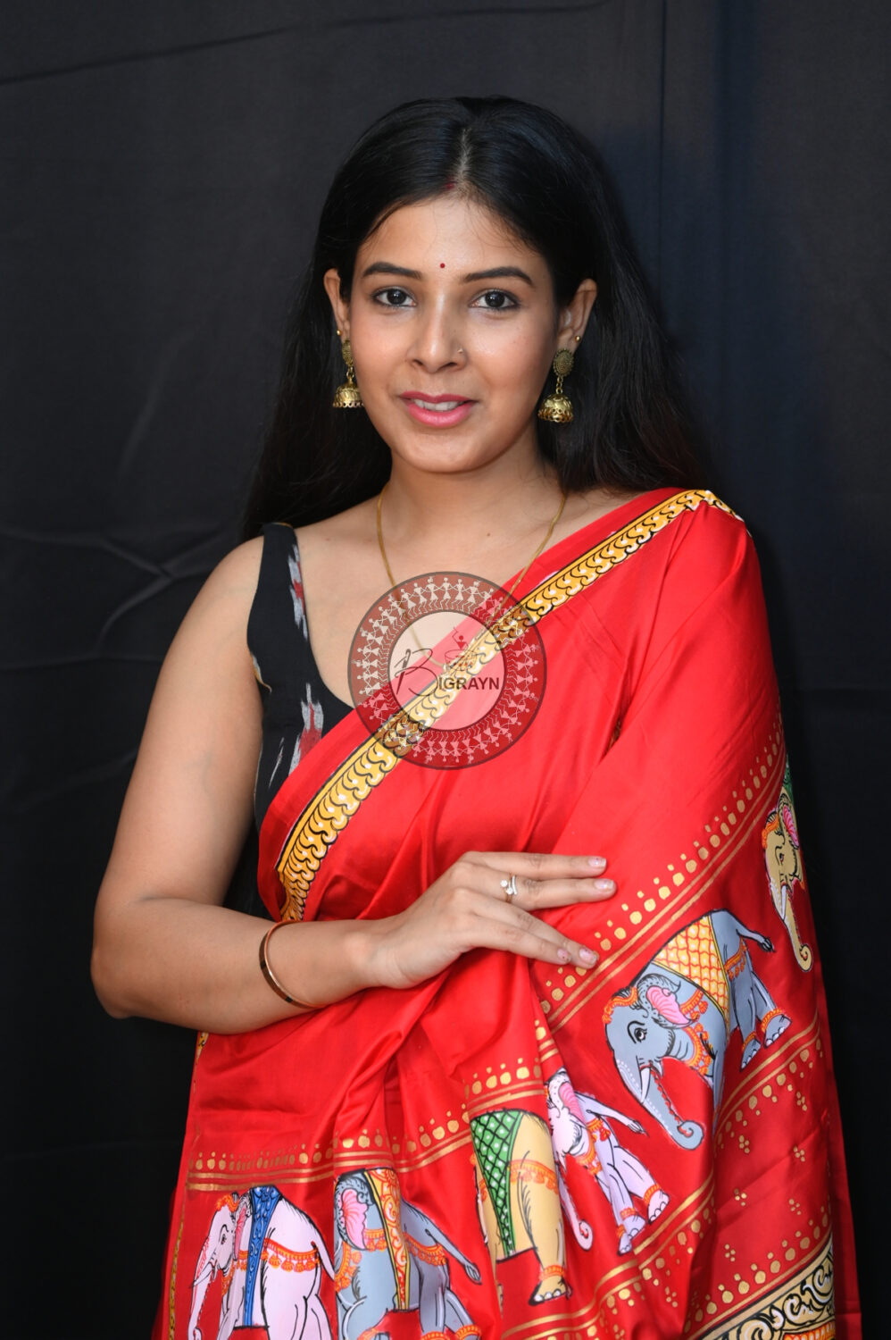 Red Nartaki Anchal Pattachitra Silk Saree