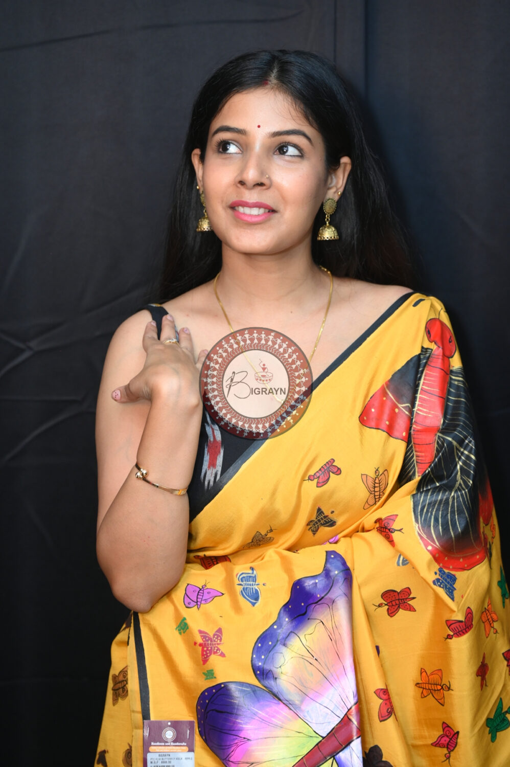 Yellow Butterflies Pattachitra Silk Saree