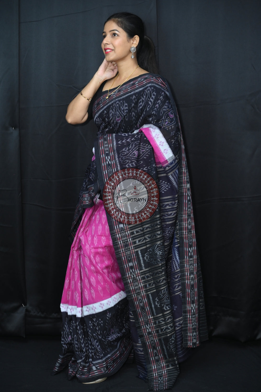 Purple Black 5D Khandua Cotton Saree