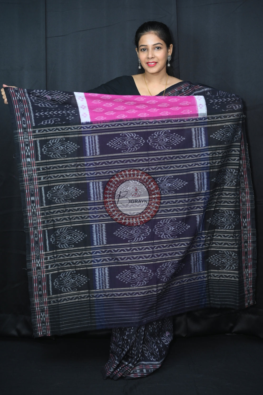 Purple Black 5D Khandua Cotton Saree