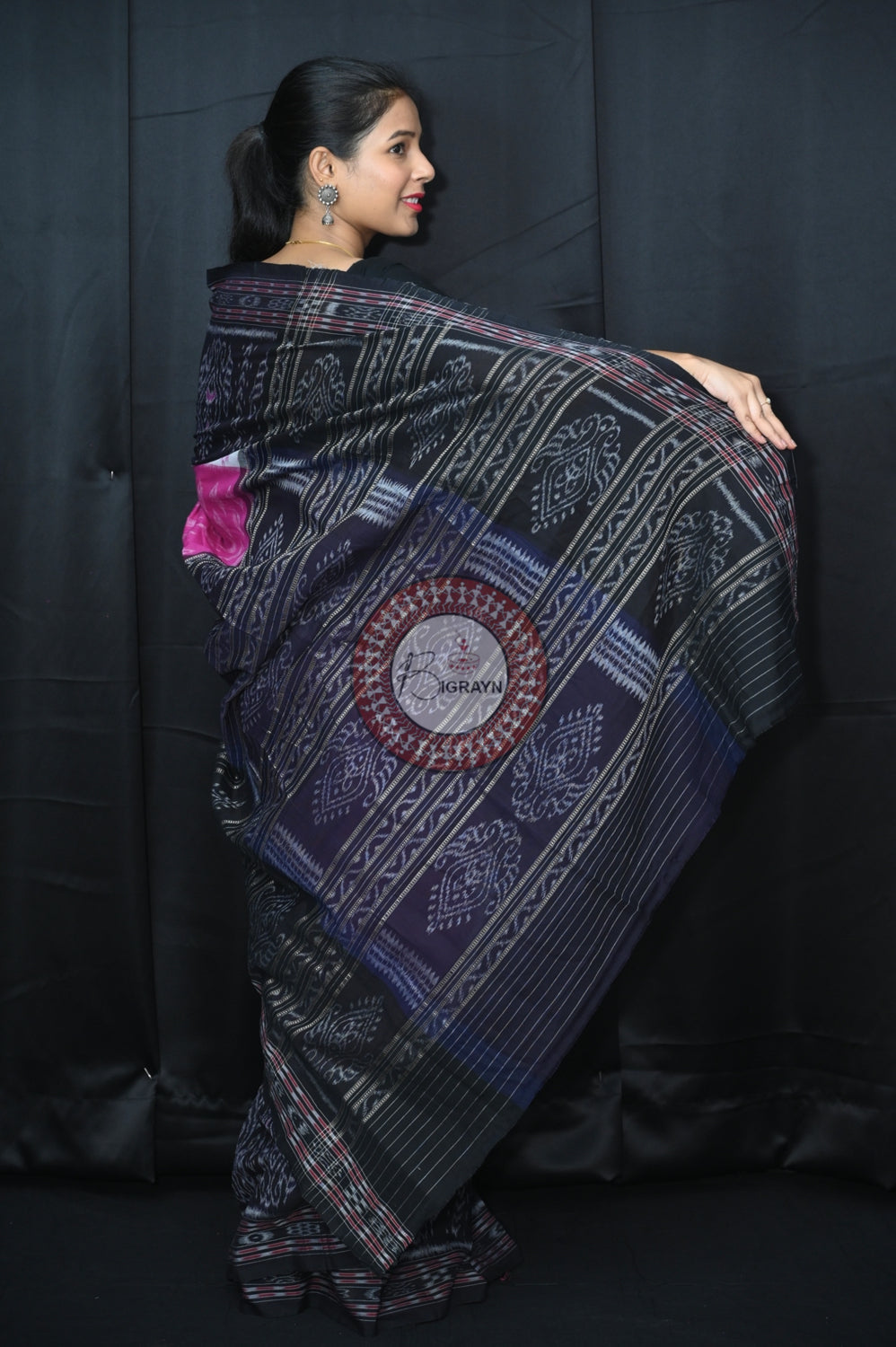 Purple Black 5D Khandua Cotton Saree