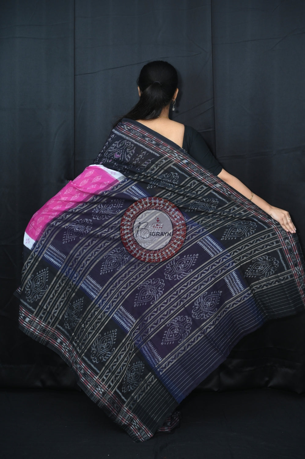 Purple Black 5D Khandua Cotton Saree