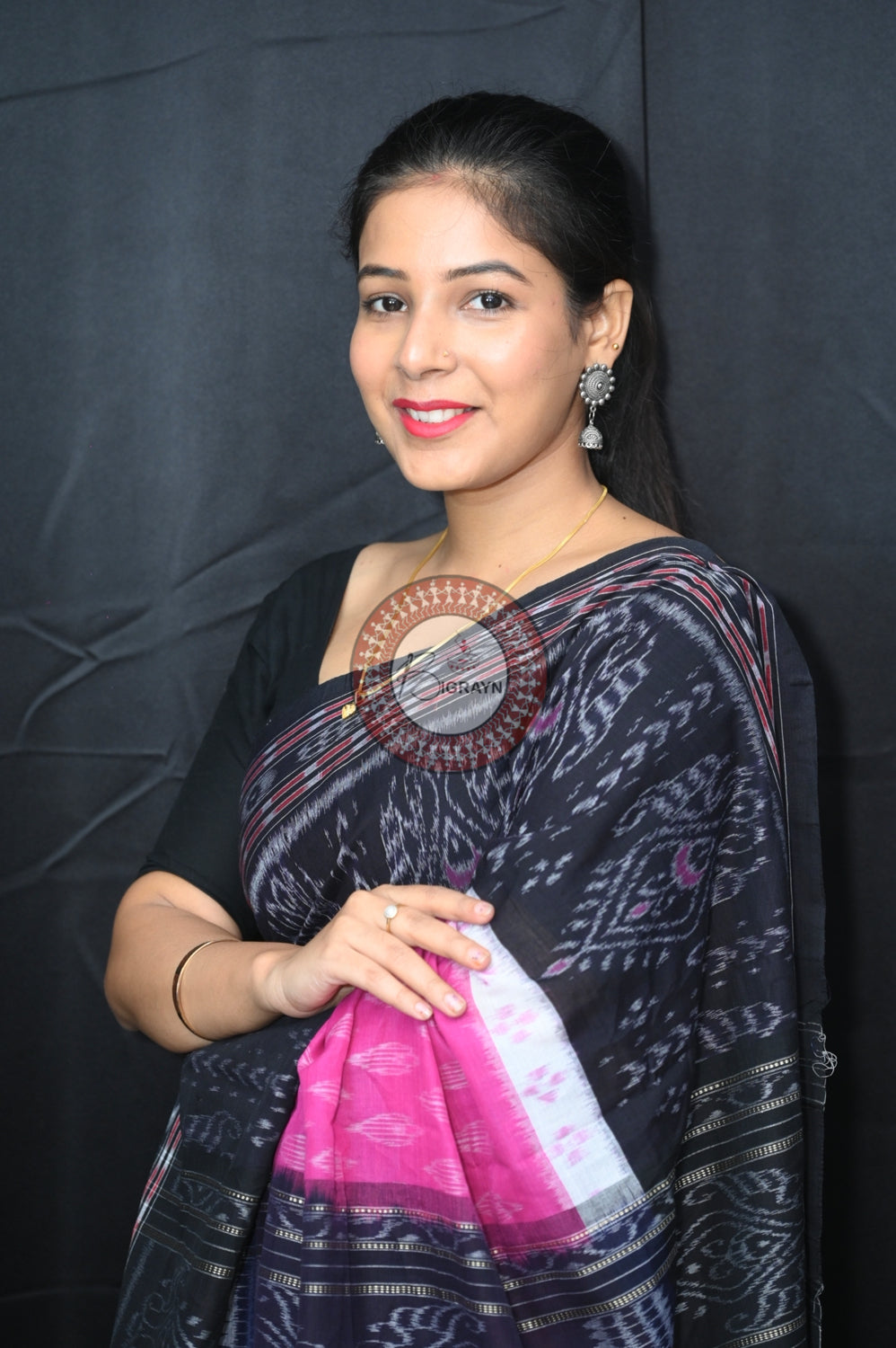 Purple Black 5D Khandua Cotton Saree