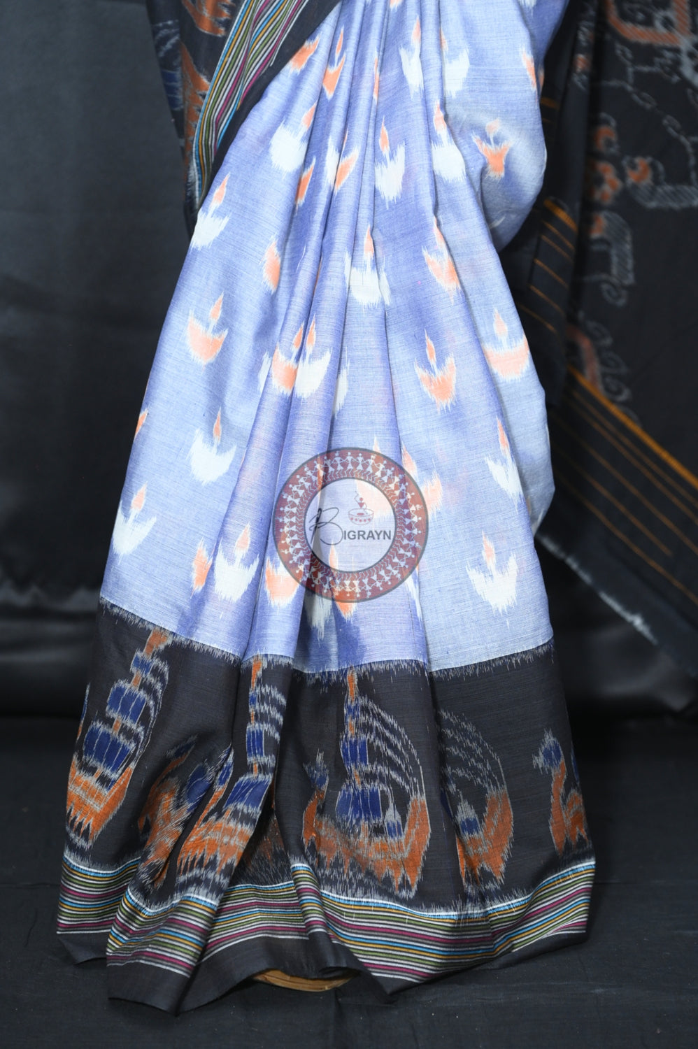 Grey Black Boita Khandua Cotton Saree