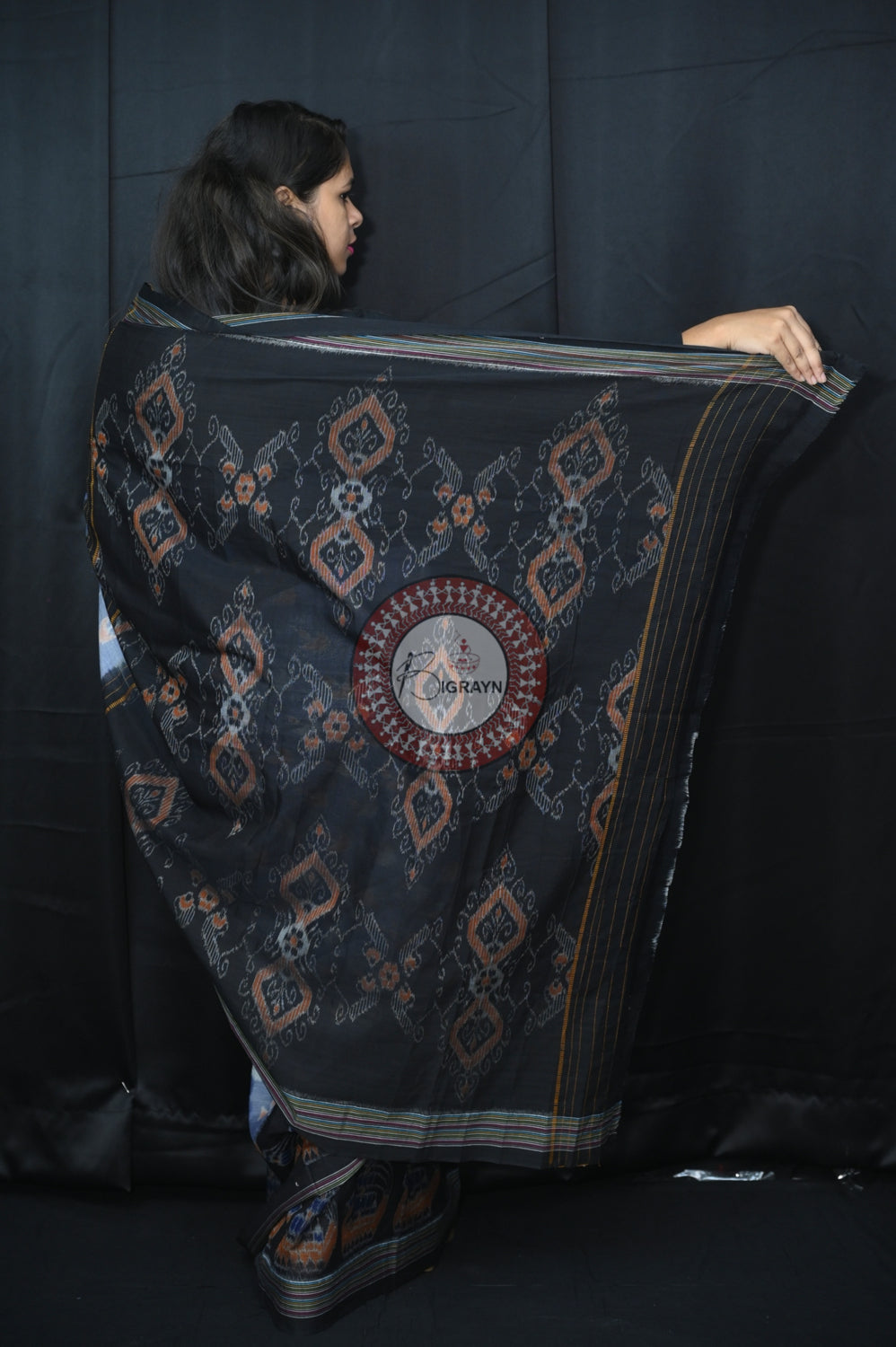 Grey Black Boita Khandua Cotton Saree