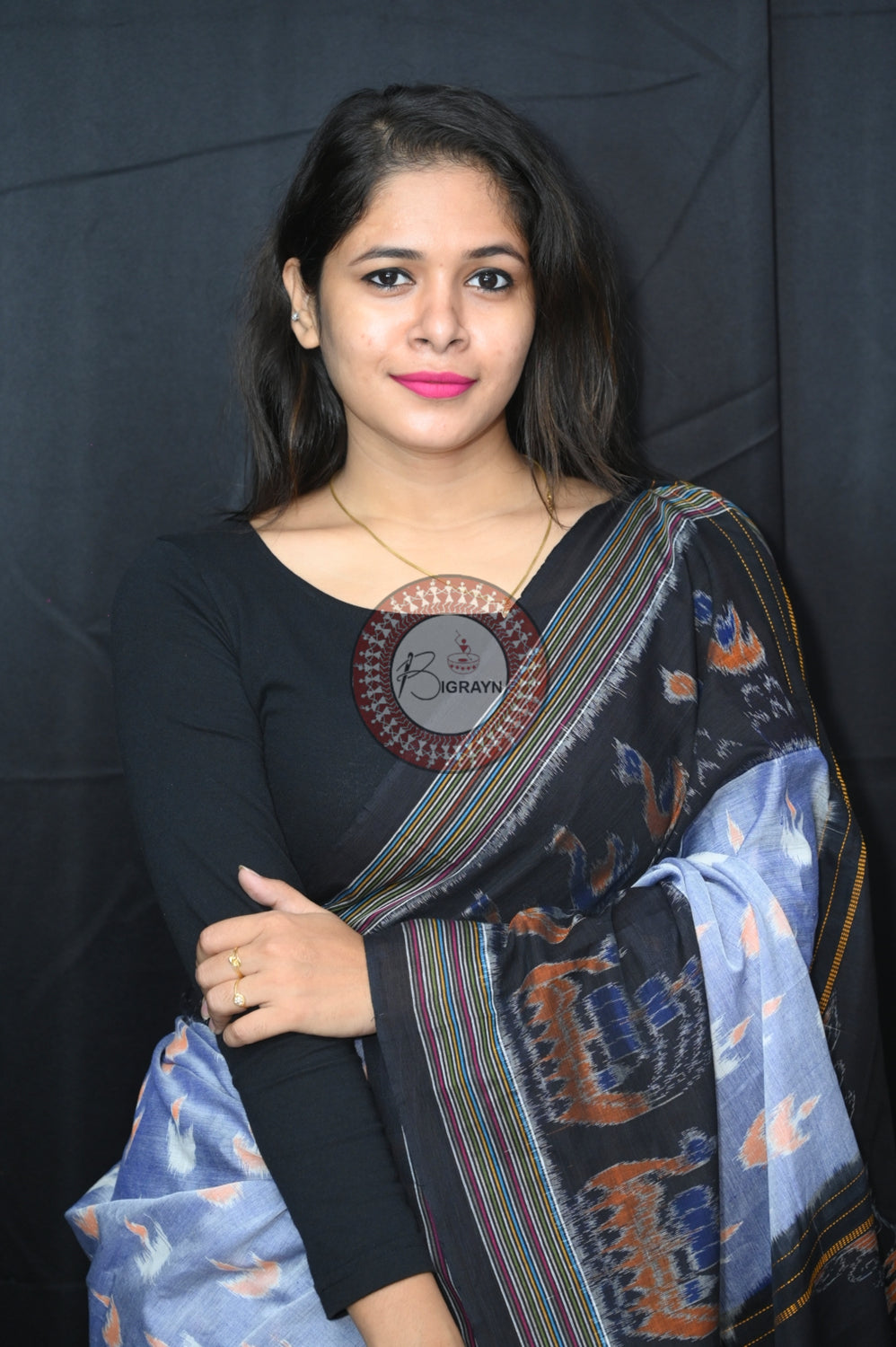 Grey Black Boita Khandua Cotton Saree