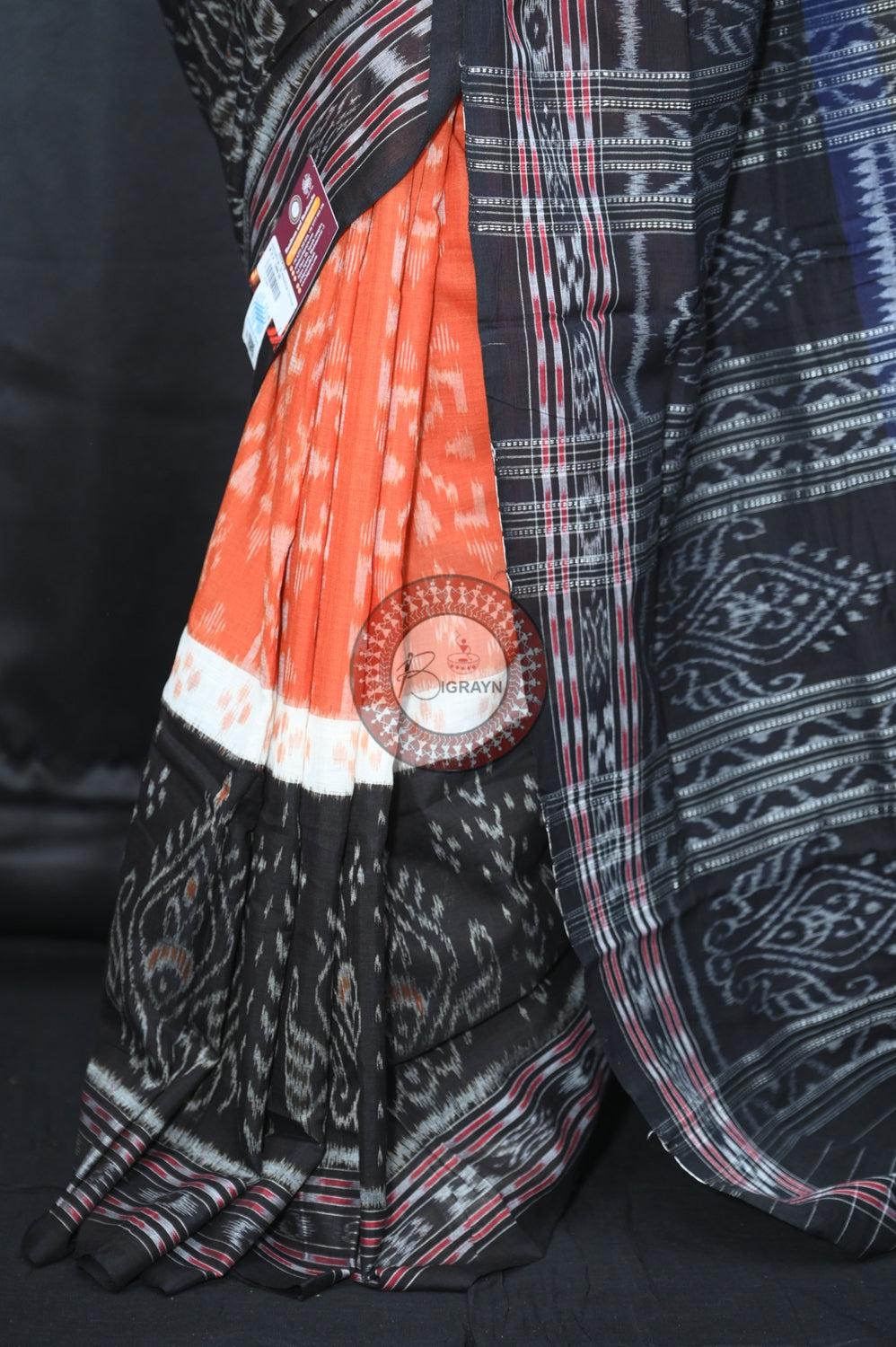 Brown Black 5D Khandua Cotton Saree