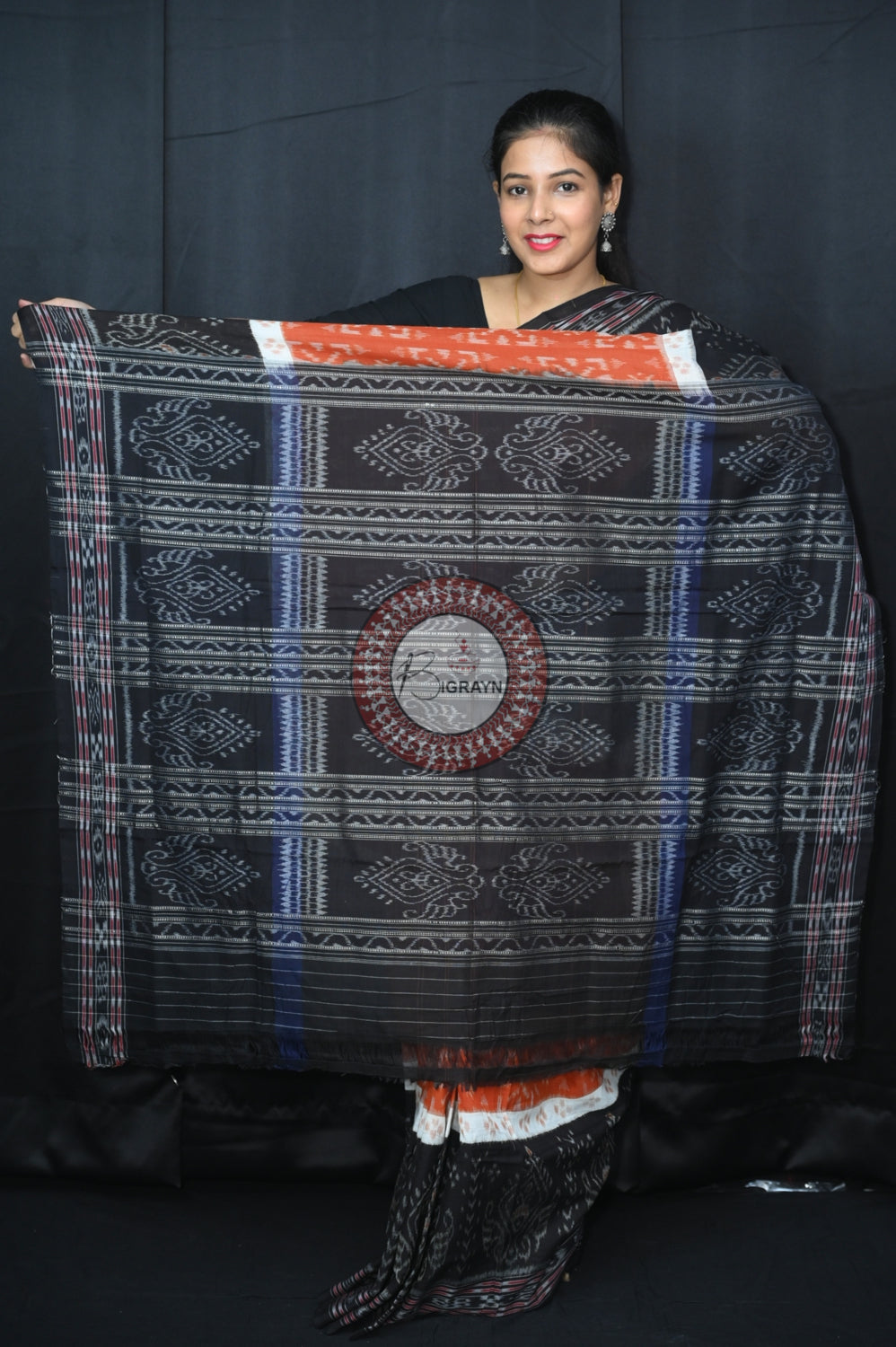 Brown Black 5D Khandua Cotton Saree