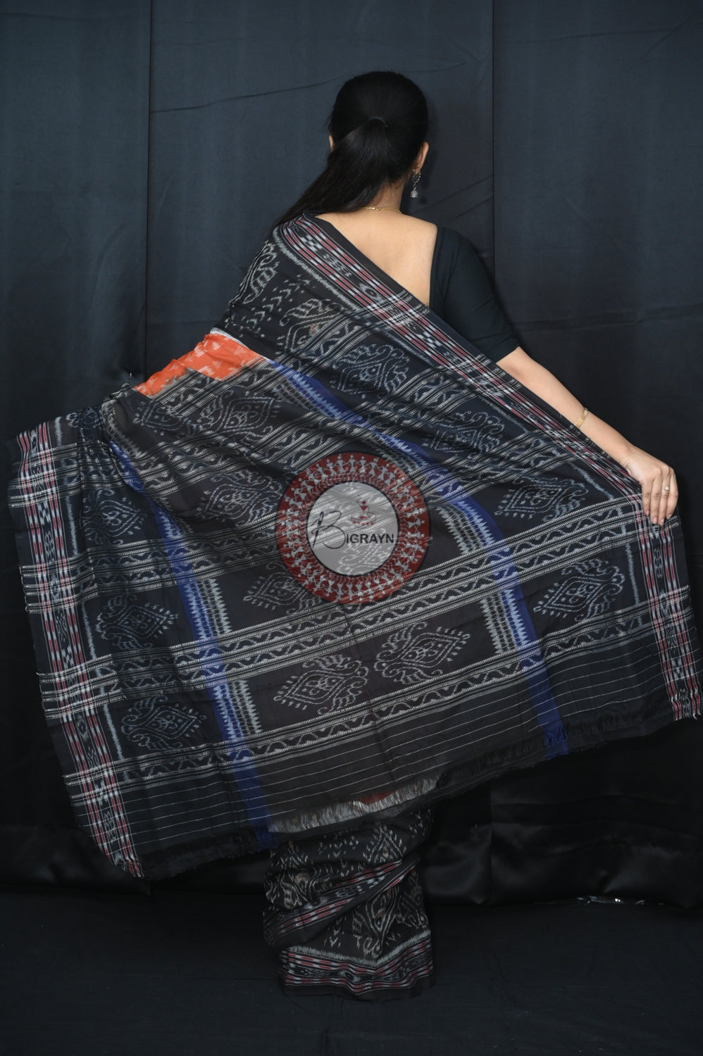 Brown Black 5D Khandua Cotton Saree