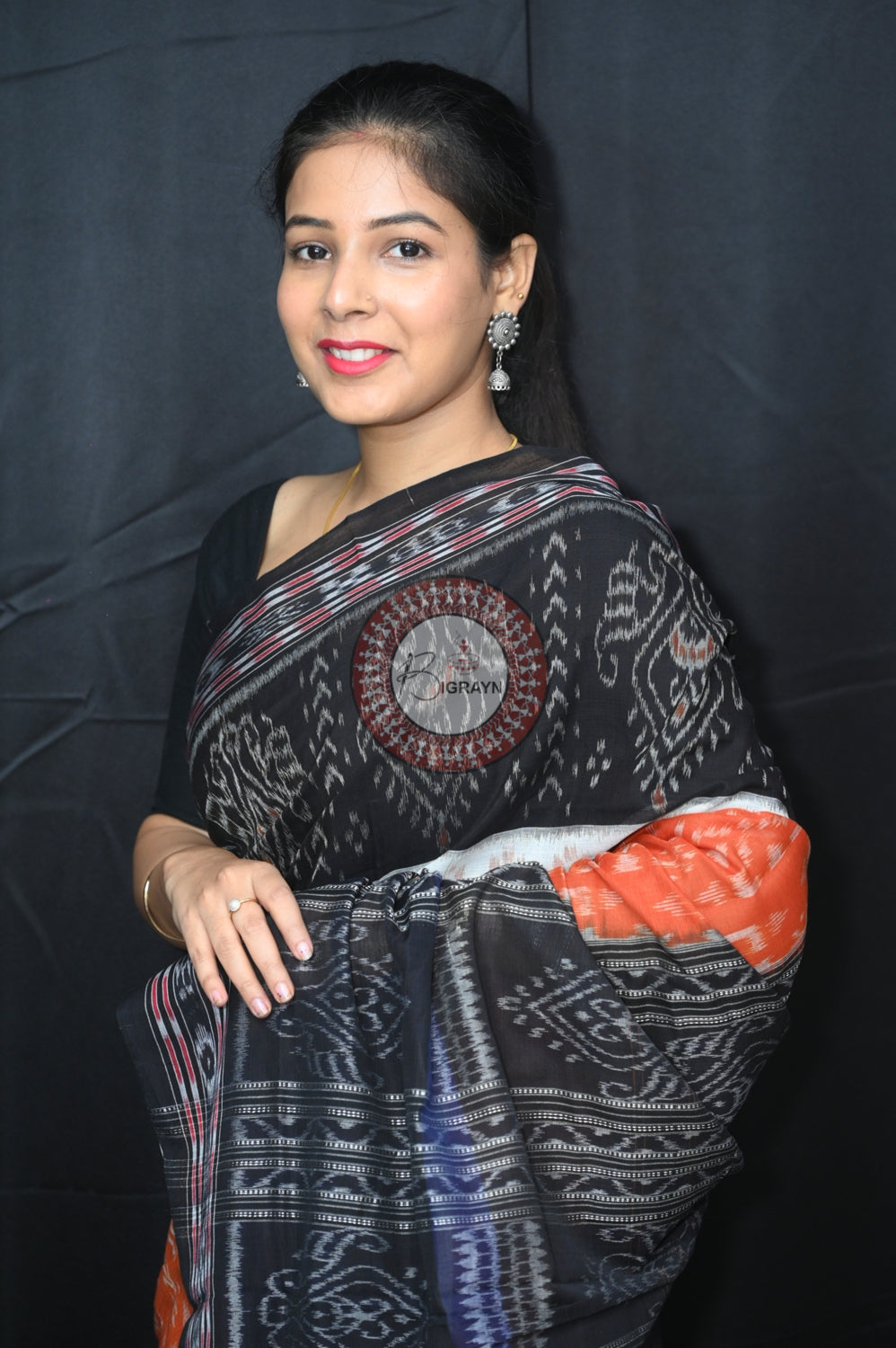 Brown Black 5D Khandua Cotton Saree