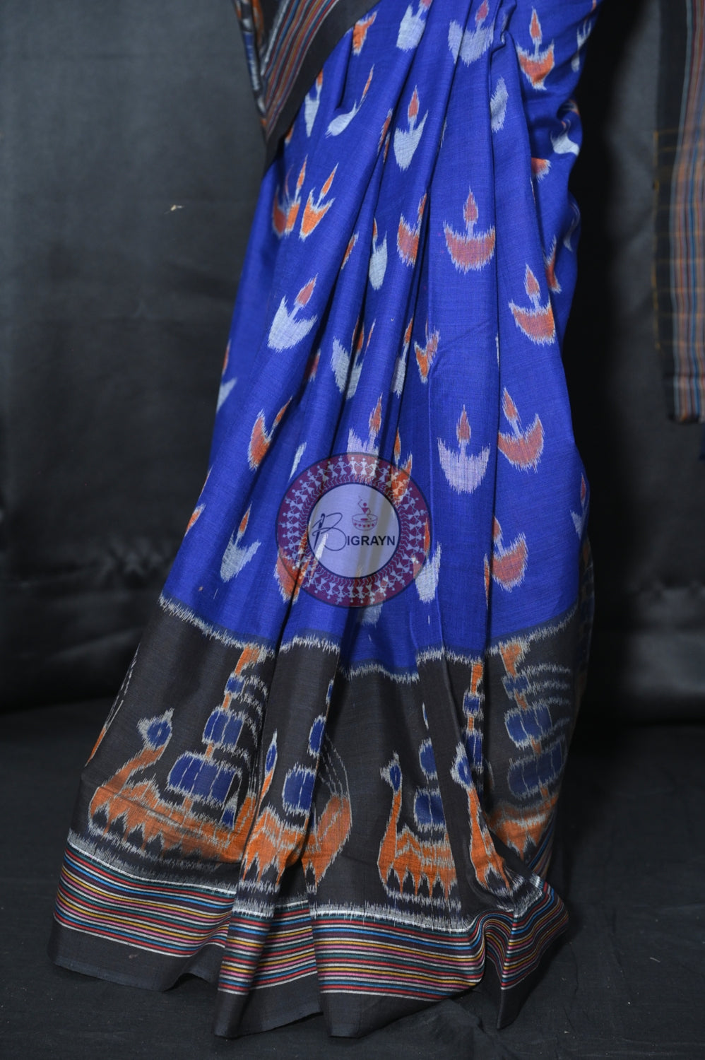 Navy Blue Black Boita Khandua Cotton Saree
