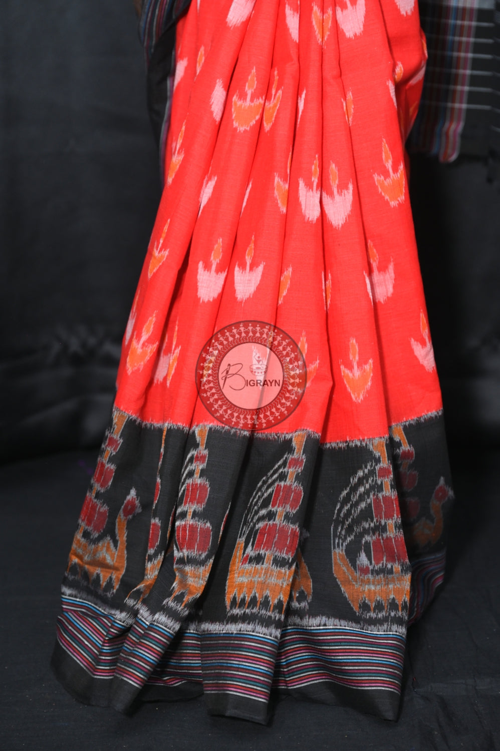 Red Black Boita Khandua Cotton Saree