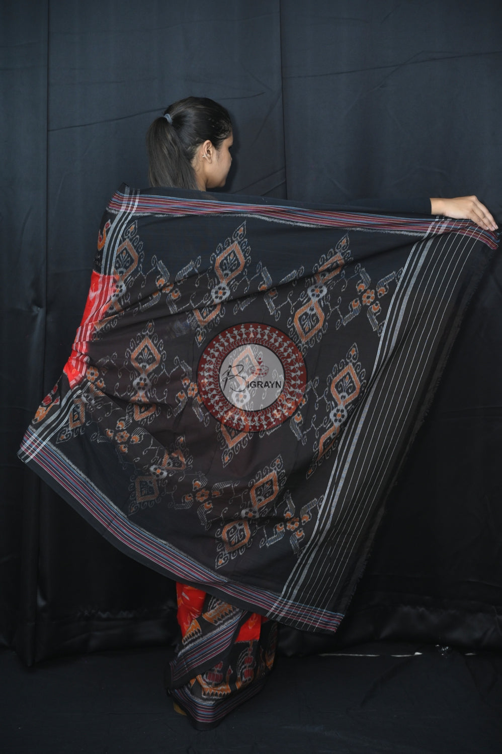 Red Black Boita Khandua Cotton Saree