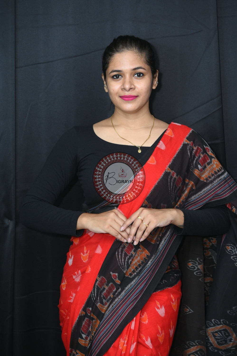 Red Black Boita Khandua Cotton Saree