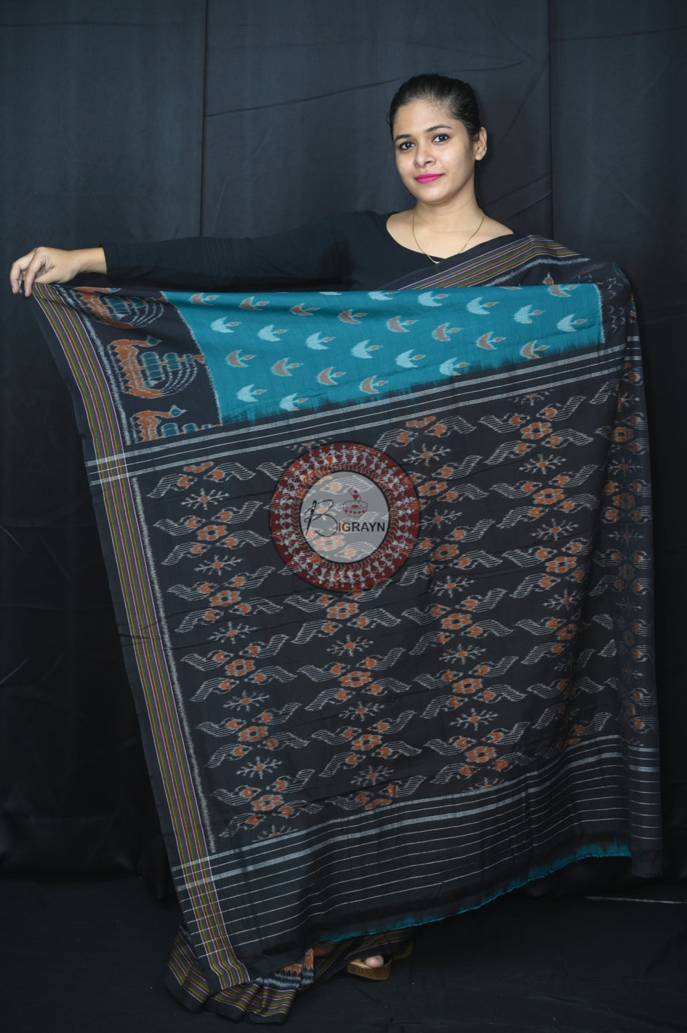 Green Black Boita Khandua Cotton Saree