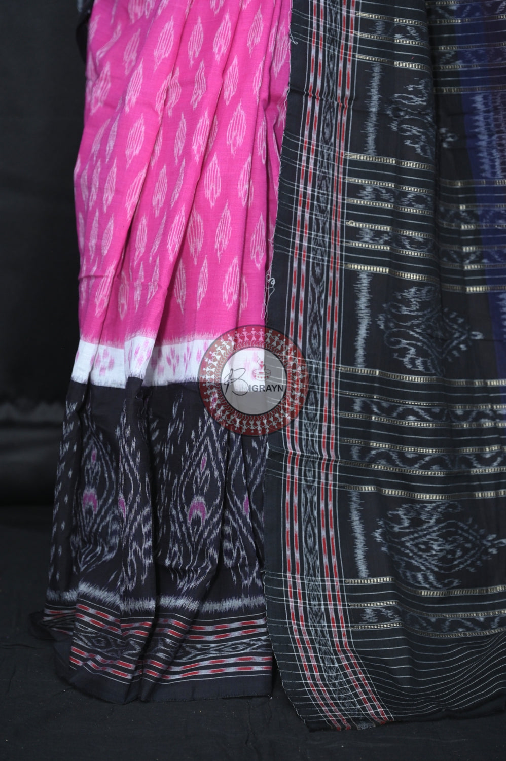 Purple White Black 5D Khandua Cotton Saree