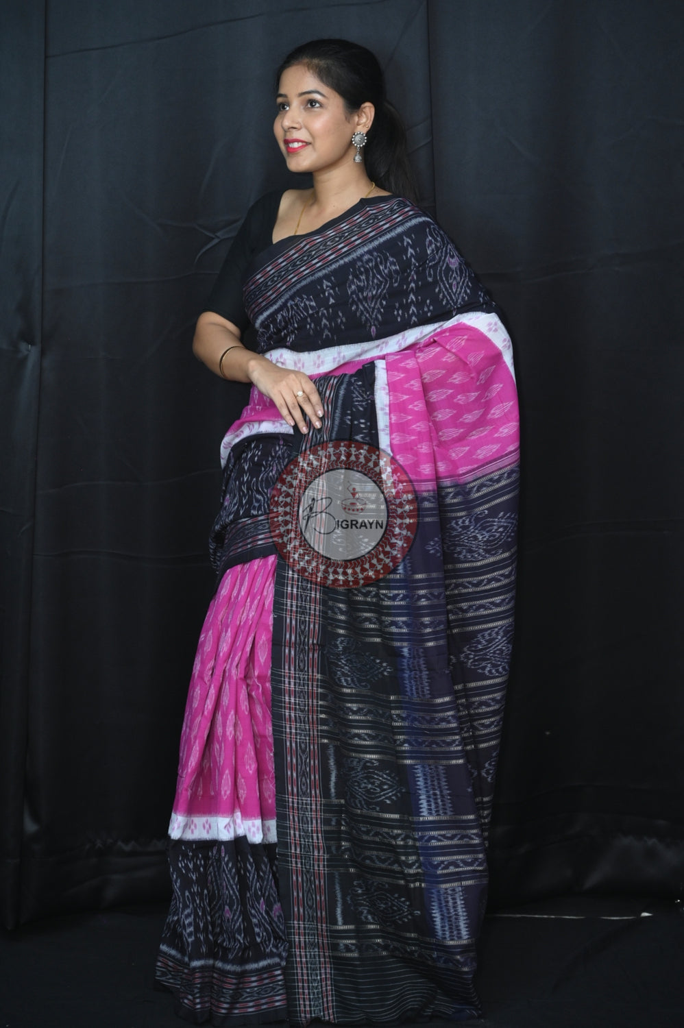 Purple White Black 5D Khandua Cotton Saree