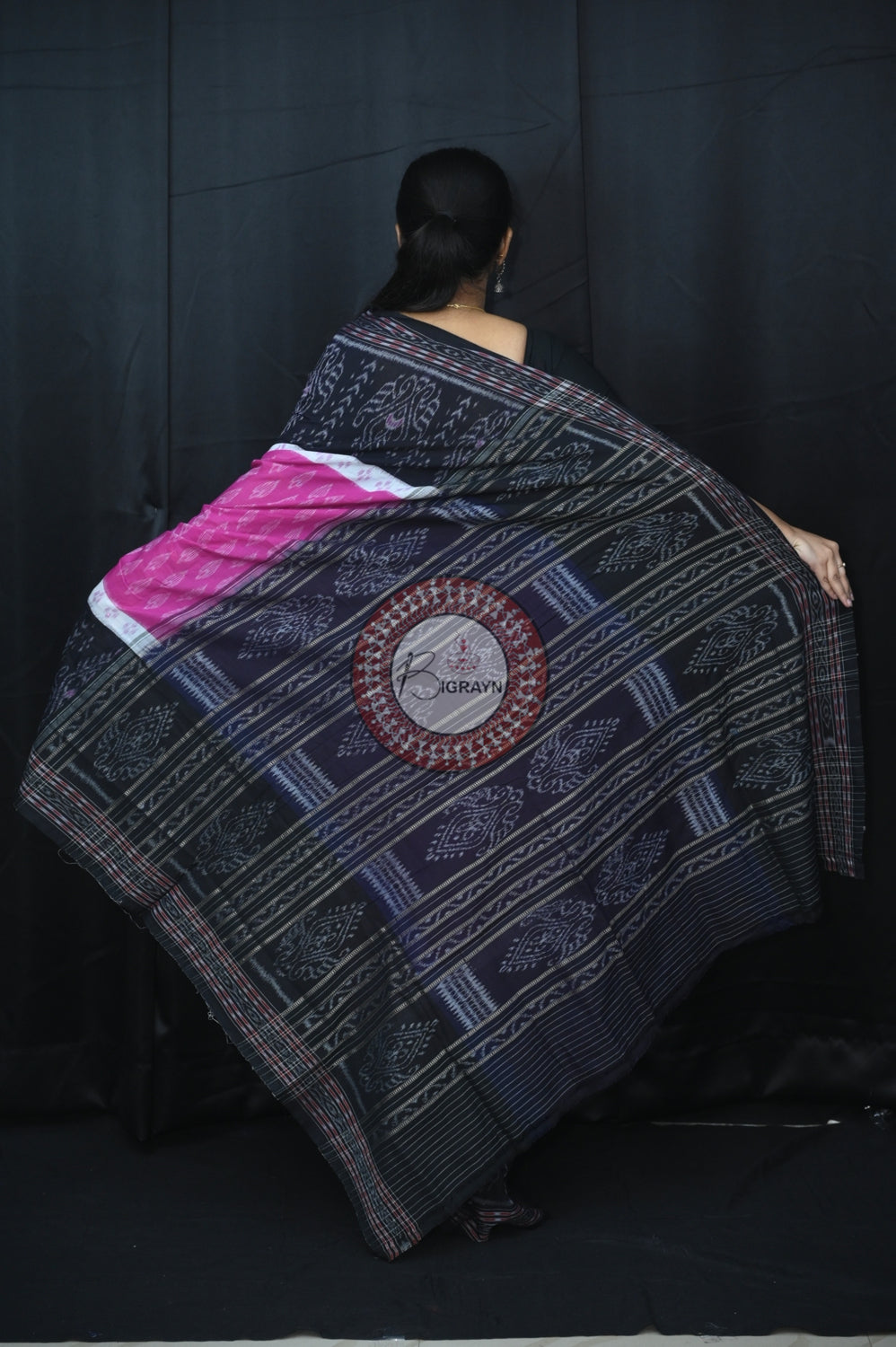 Purple White Black 5D Khandua Cotton Saree