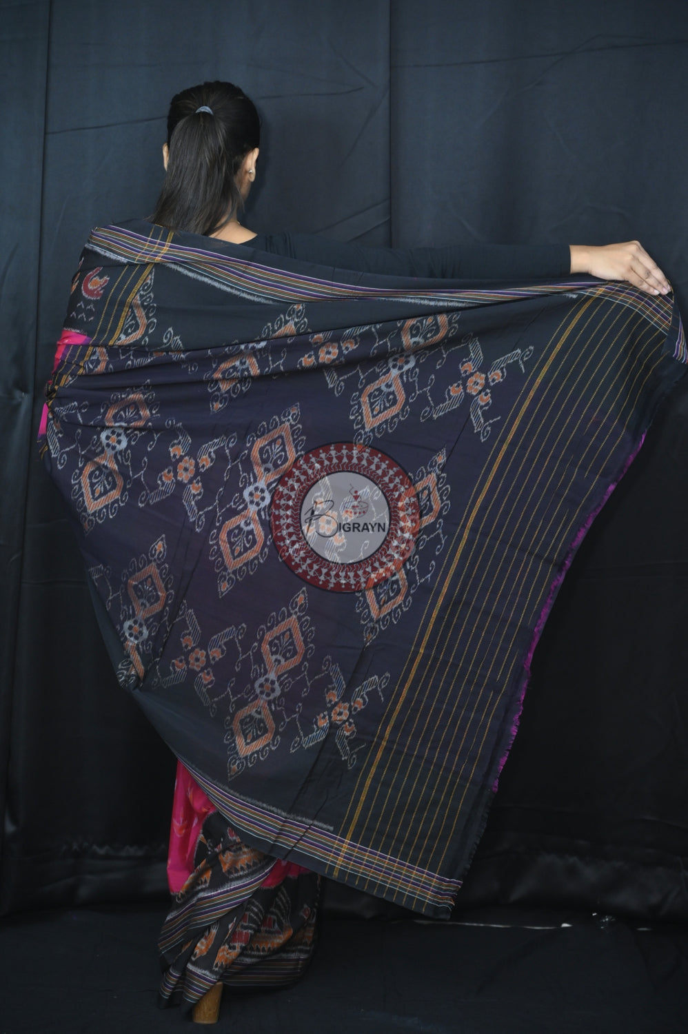 Pink Black Boita Khandua Cotton Saree