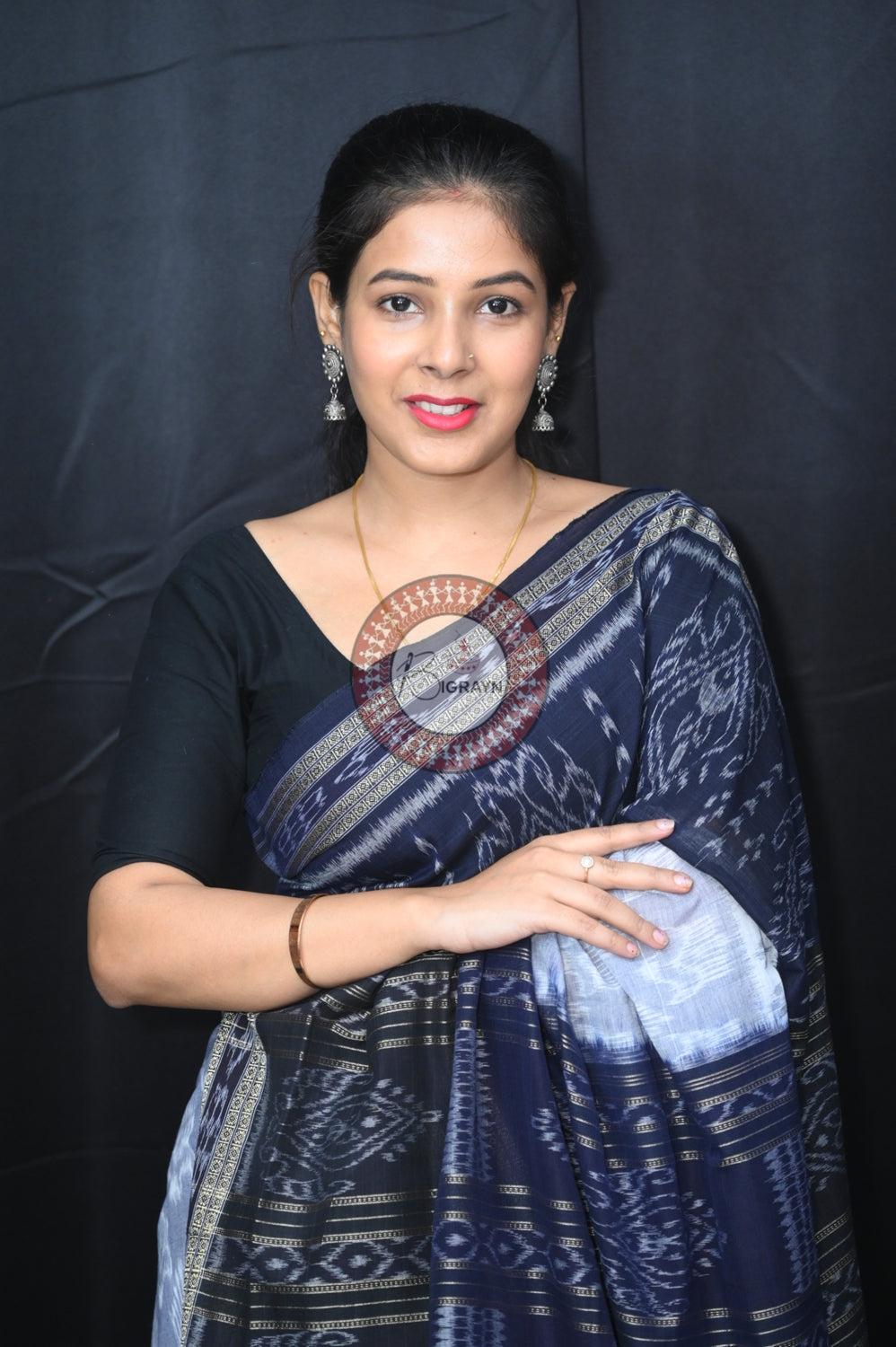 Grey Black 5D Khandua Cotton Saree