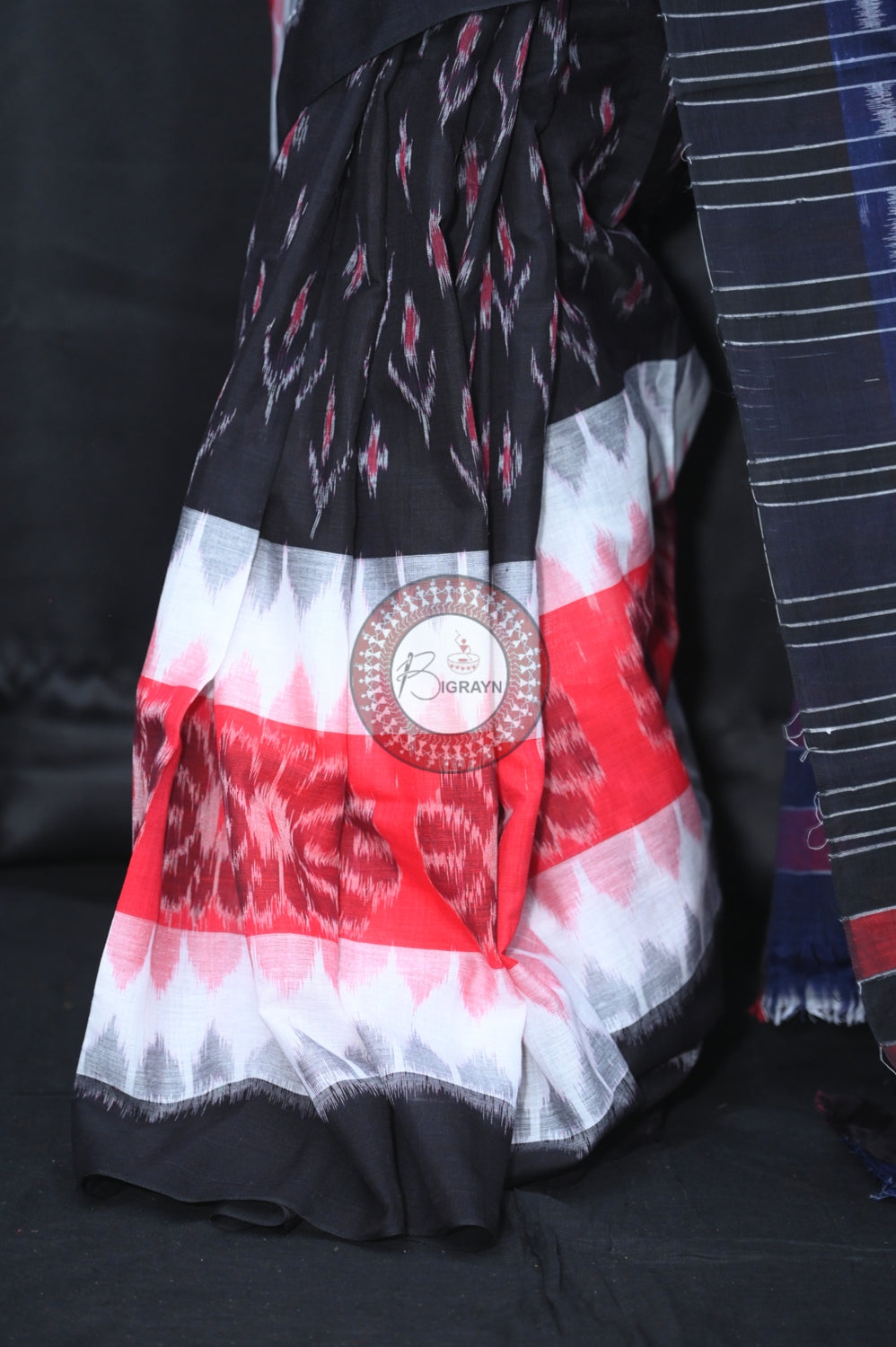 Red Black White 7D Khandua Cotton Saree