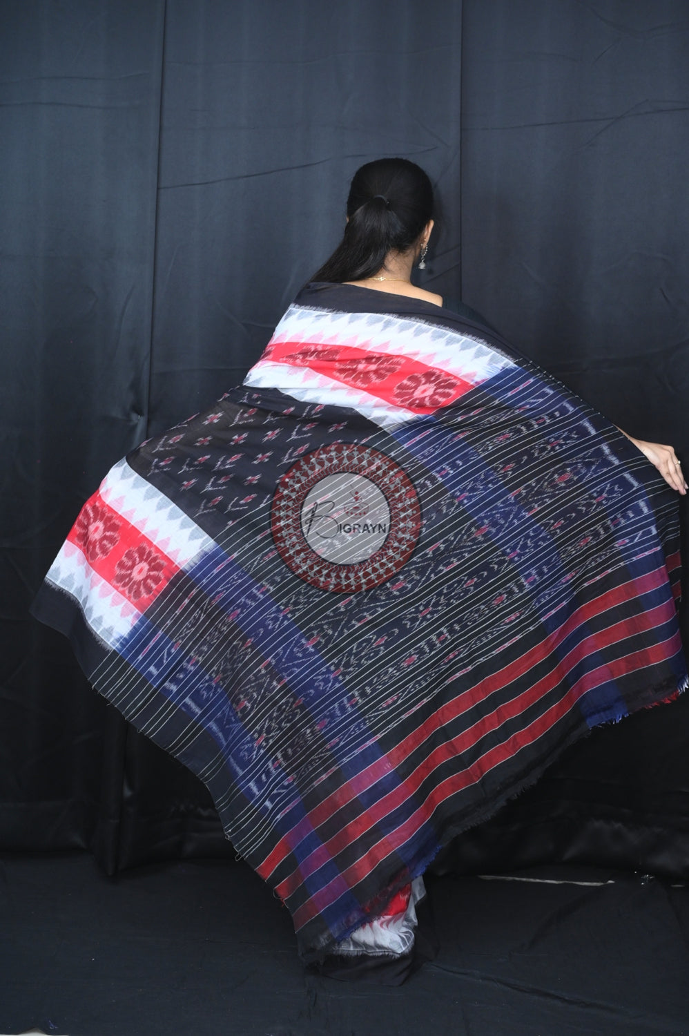 Red Black White 7D Khandua Cotton Saree